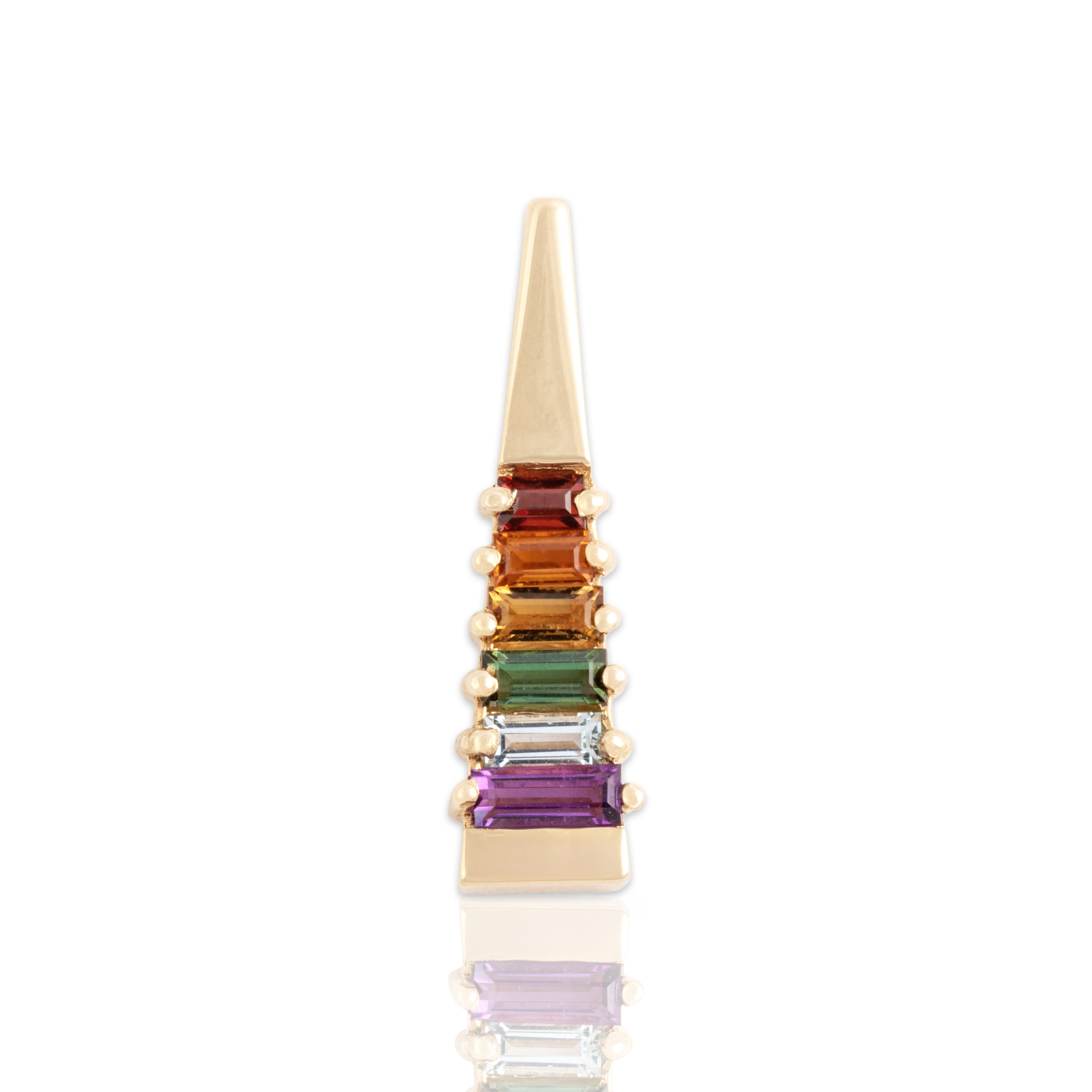 Vintage 14k Yellow Gold Citrine Amethyst Green Tourmaline Aquamarine Garnet Graduated Rainbow Ladder Pendant - Close-up view