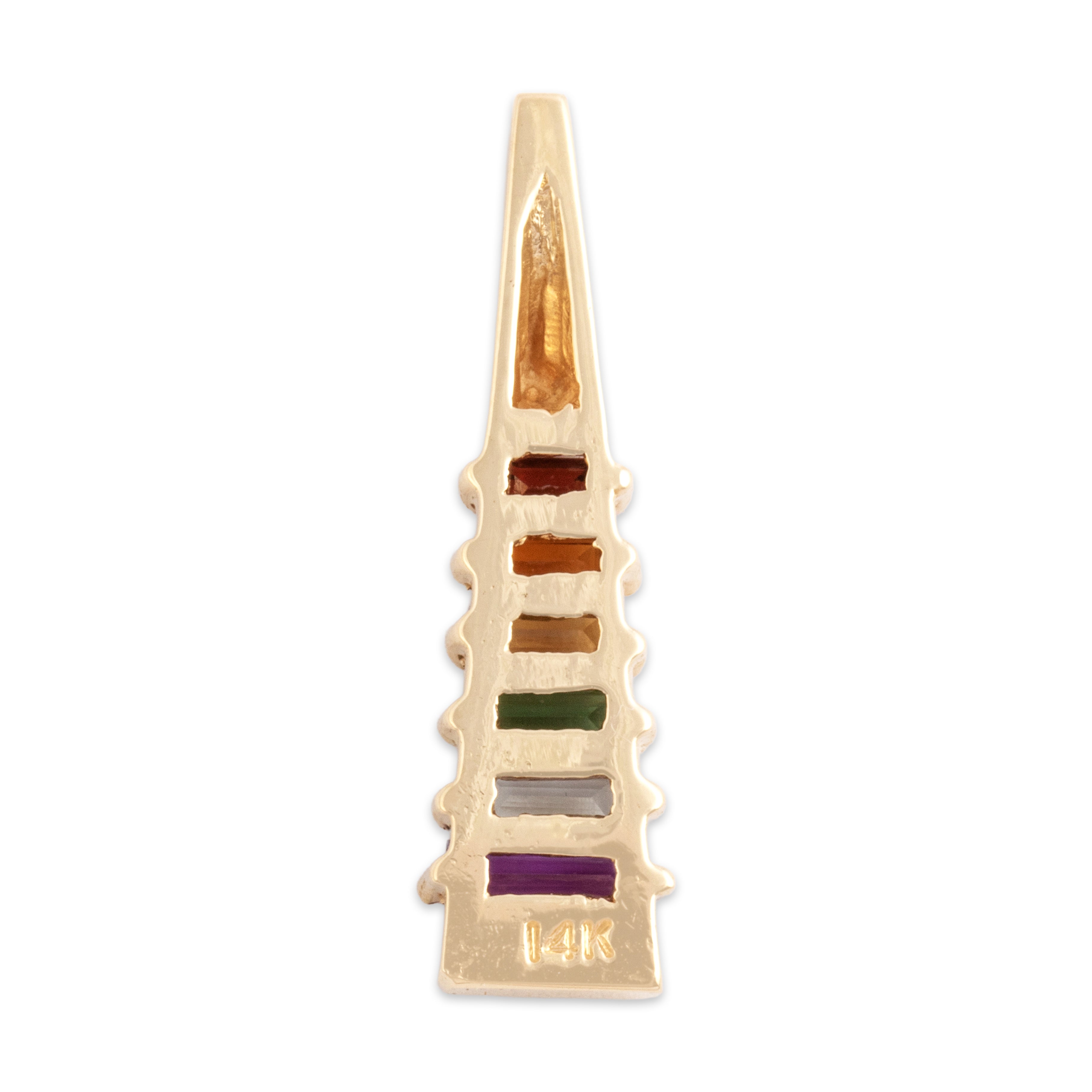 Vintage 14k Yellow Gold Citrine Amethyst Green Tourmaline Aquamarine Garnet Graduated Rainbow Ladder Pendant - Hallmark view