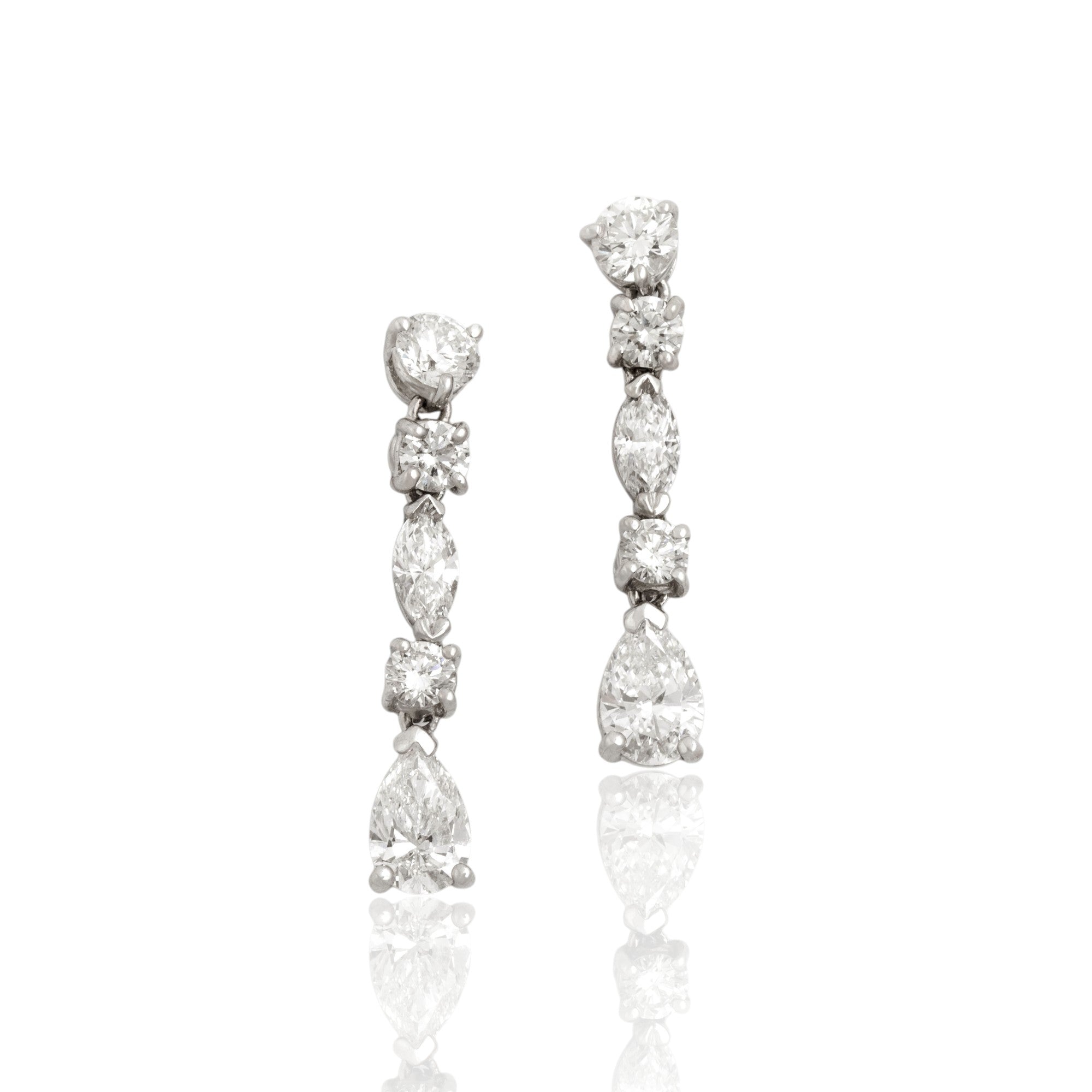 Vintage 14k White Gold 2.77cttw Diamond Stunning Mixed-Cut Drop Earrings