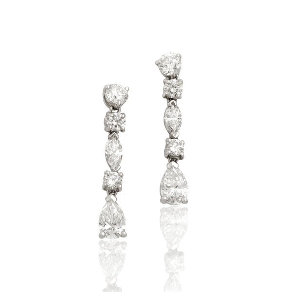 Vintage 14k White Gold 2.77cttw Diamond Stunning Mixed-Cut Drop Earrings