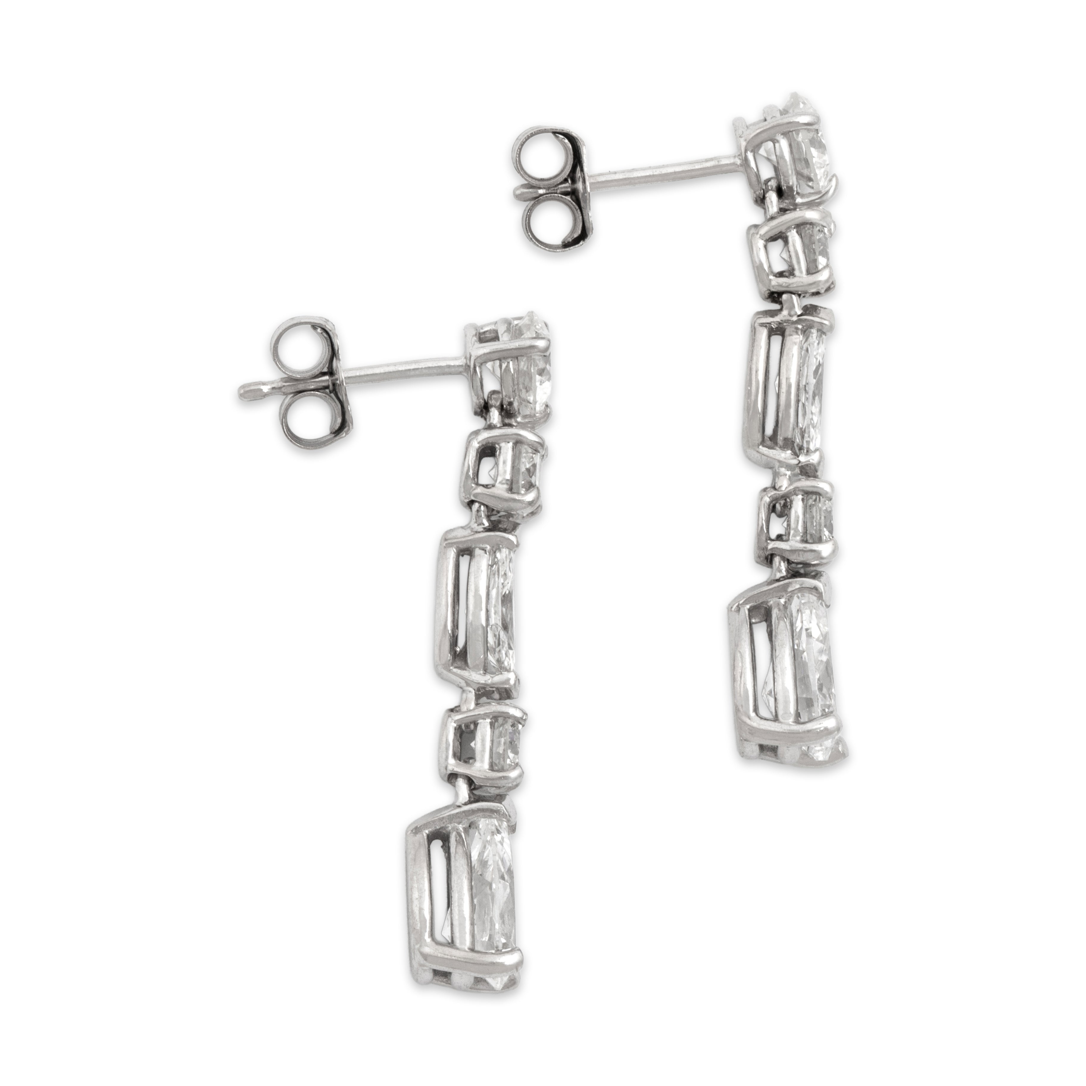 Vintage 14k White Gold 2.77cttw Diamond Elegant Mixed-Cut Drop Dangle Earrings - Side view