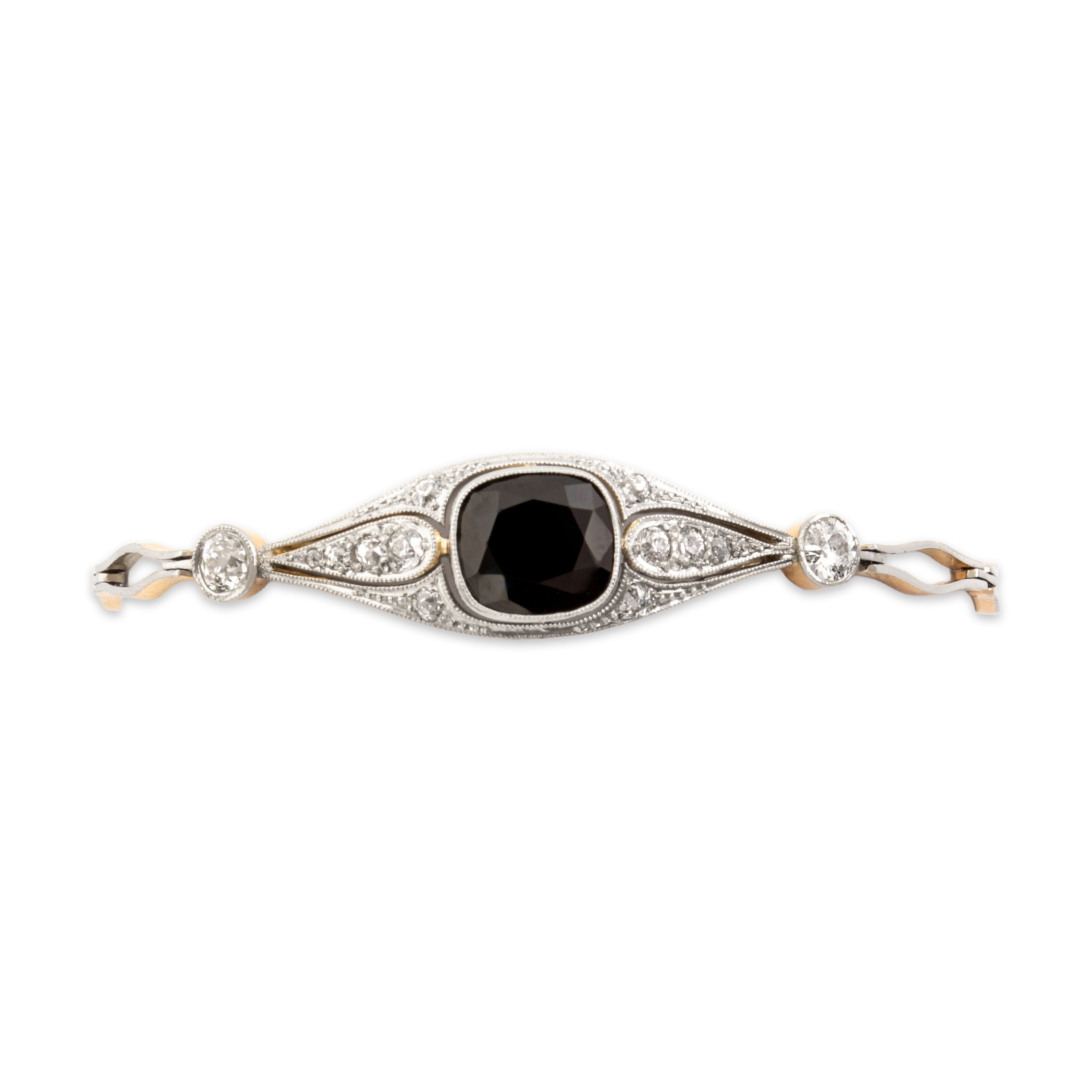 Antique 18k Yellow Gold & Platinum 3.78ct Dark Blue-Green Sapphire Old Mine Diamond Bracelet 6.25