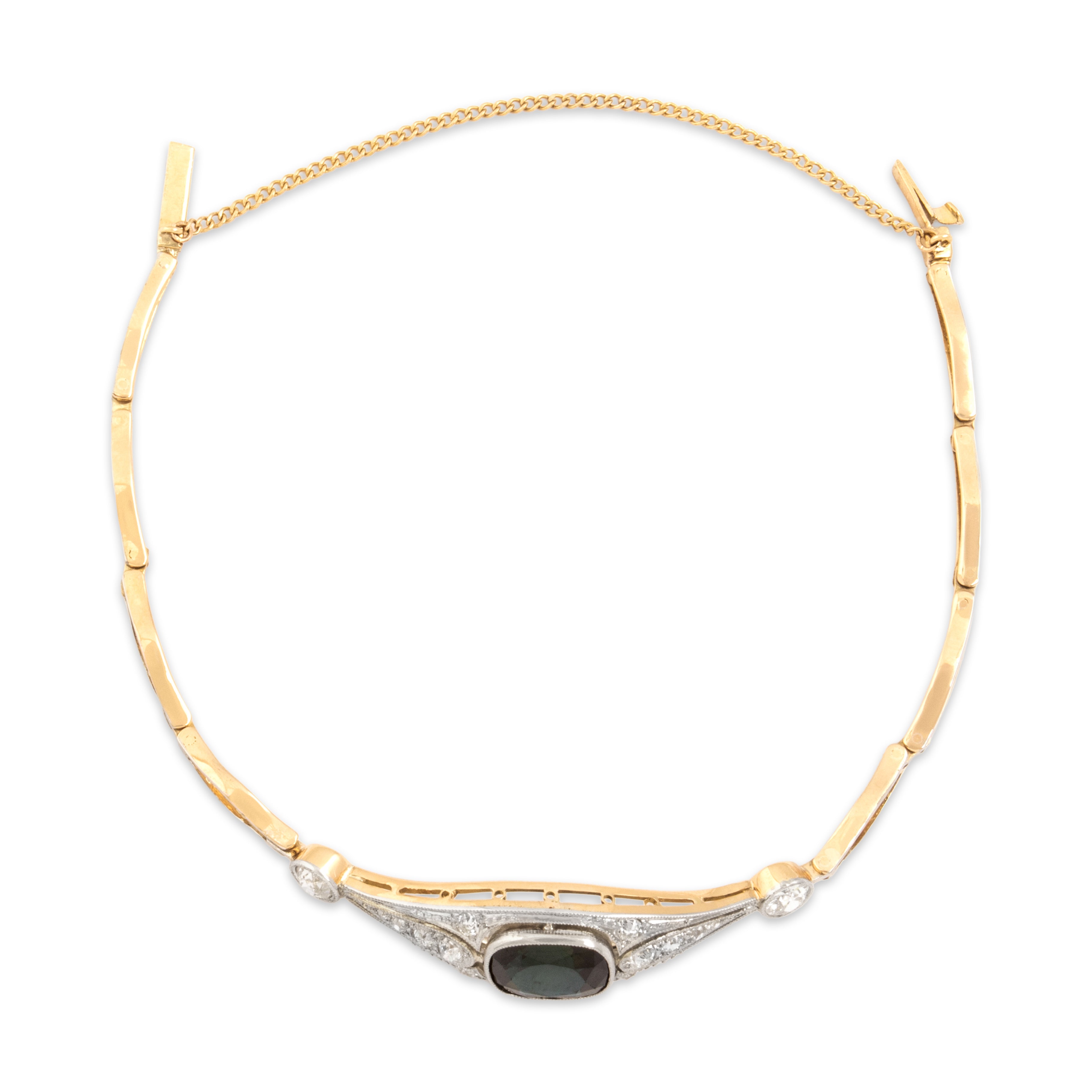Antique 18k Yellow Gold & Platinum 3.78ct Dark Blue-Green Sapphire Old Mine Diamond Bracelet 6.25