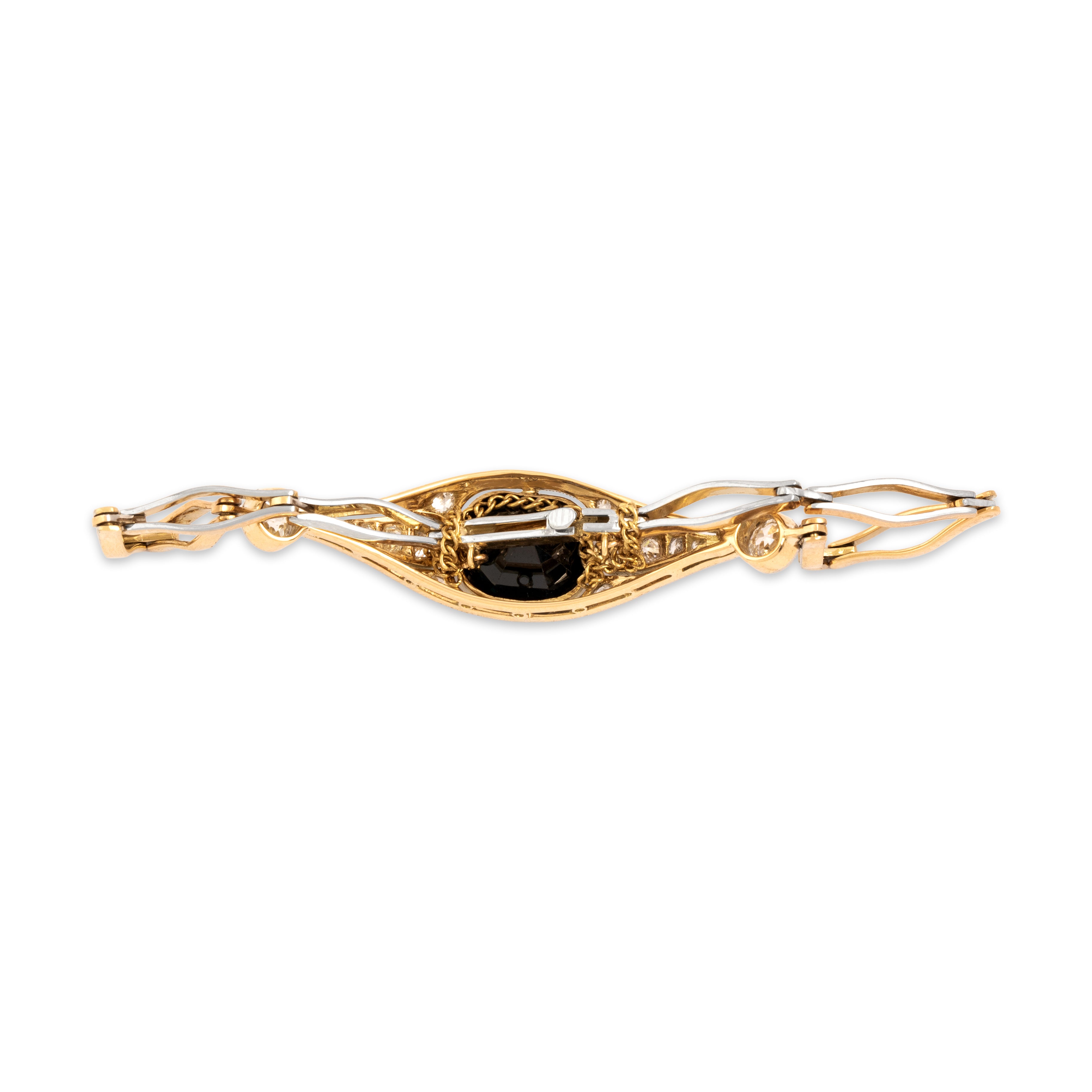 Antique 18k Yellow Gold & Platinum 3.78ct Dark Blue-Green Sapphire Old Mine Diamond Bracelet 6.25