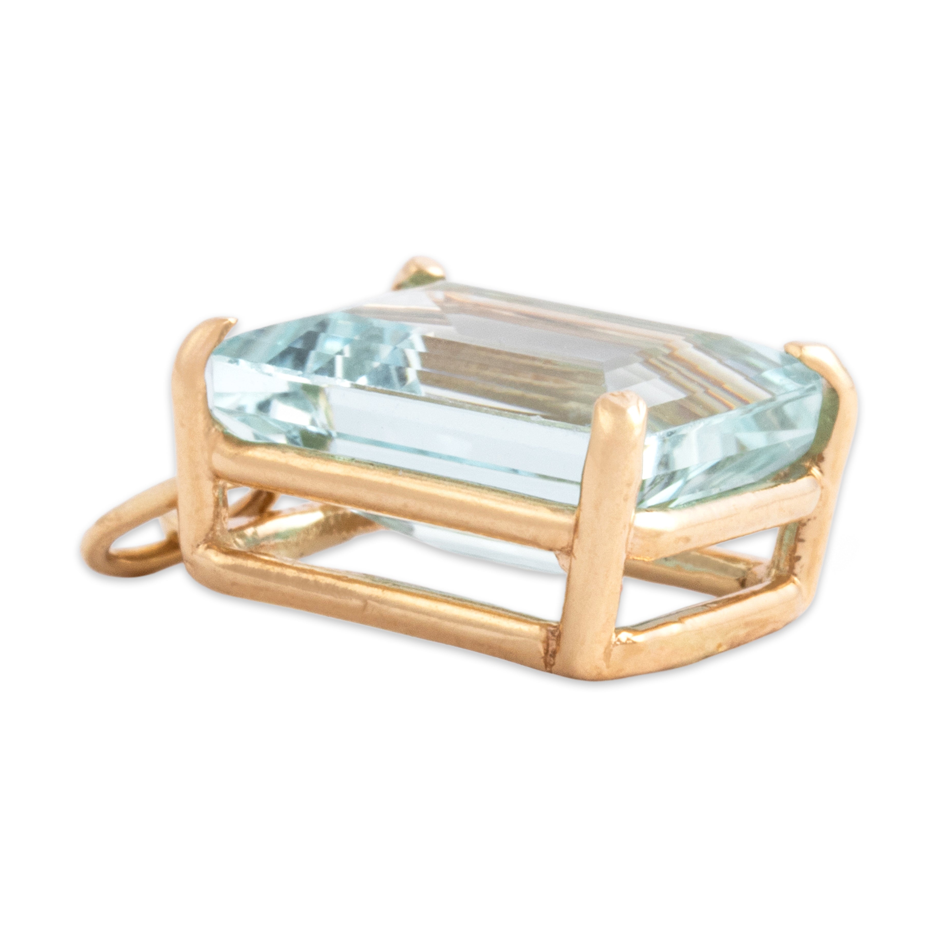 Vintage 14k Yellow Gold 4.11ct Aquamarine Chic Standout Solitaire Pendant
