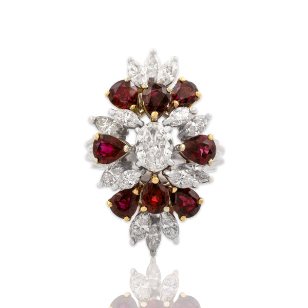Vintage Platinum & 18k Yellow Gold 3.49cttw Ruby 2.12cttw Diamond Exceptional Ring 7.00