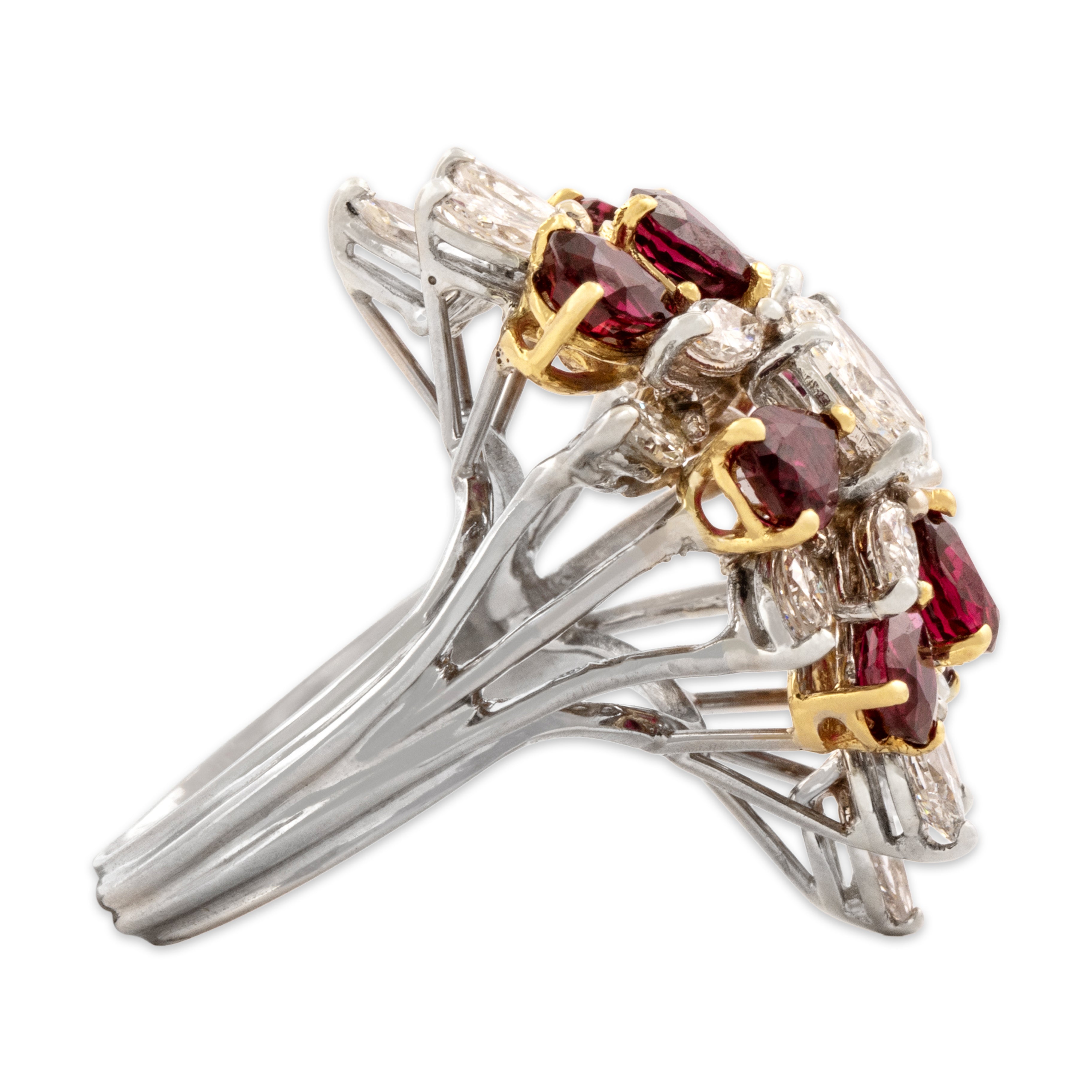 Vintage Platinum & 18k Yellow Gold 3.49cttw Ruby 2.12cttw Diamond Exceptional Ring 7.00