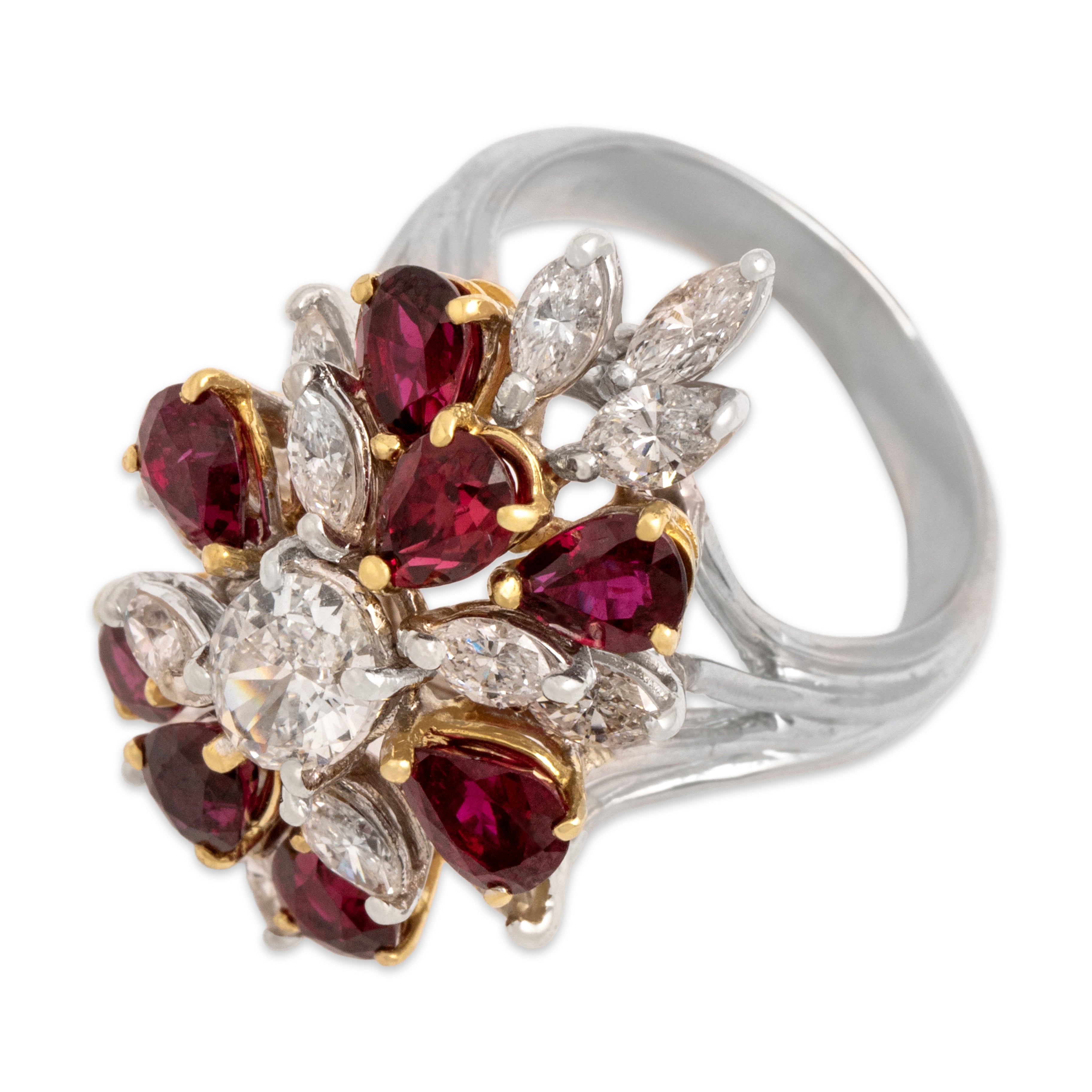 Vintage Platinum & 18k Yellow Gold 3.49cttw Ruby 2.12cttw Diamond Exceptional Ring 7.00