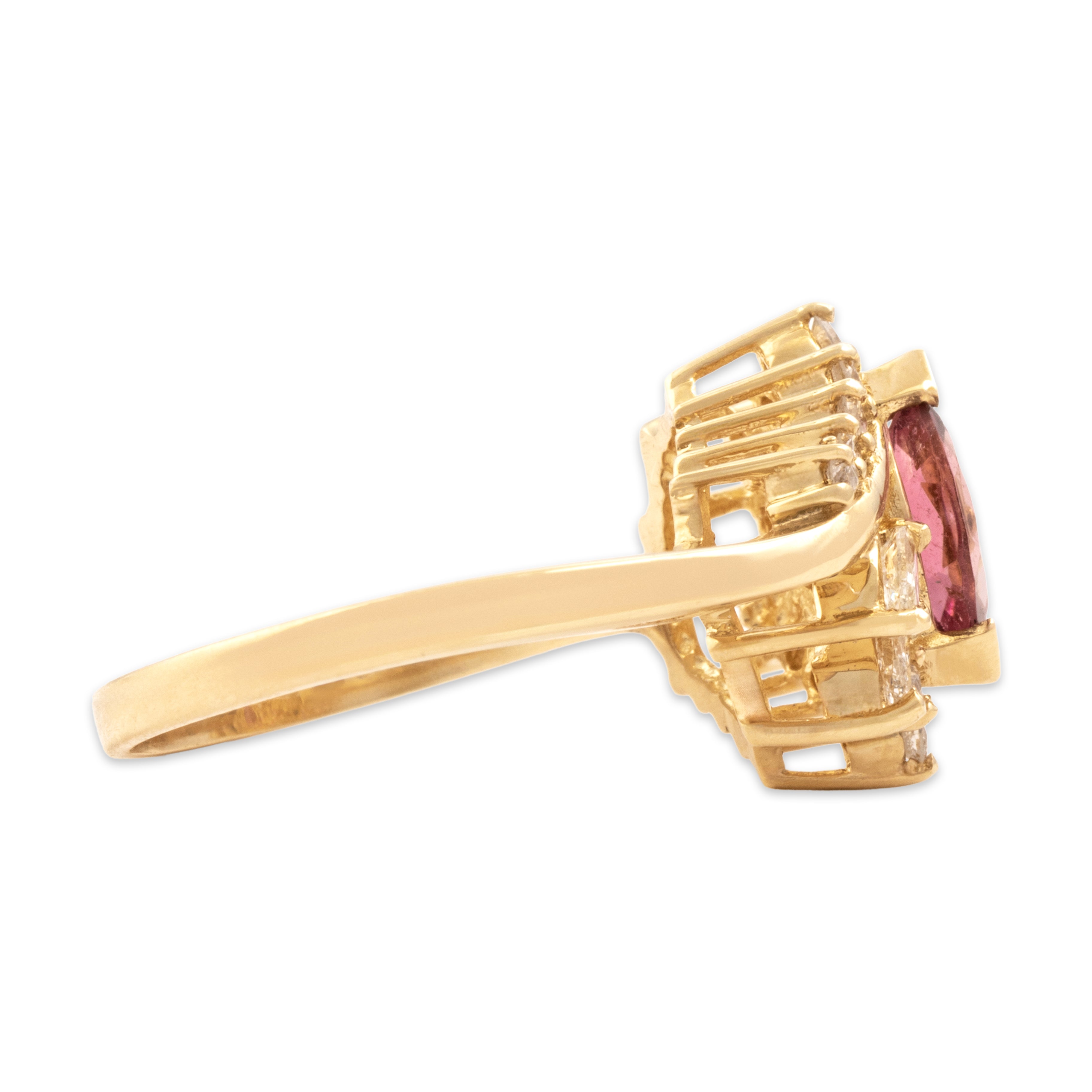 Vintage 14k Yellow Gold Pink Tourmaline Diamond Marquise Bypass Ring - Side view