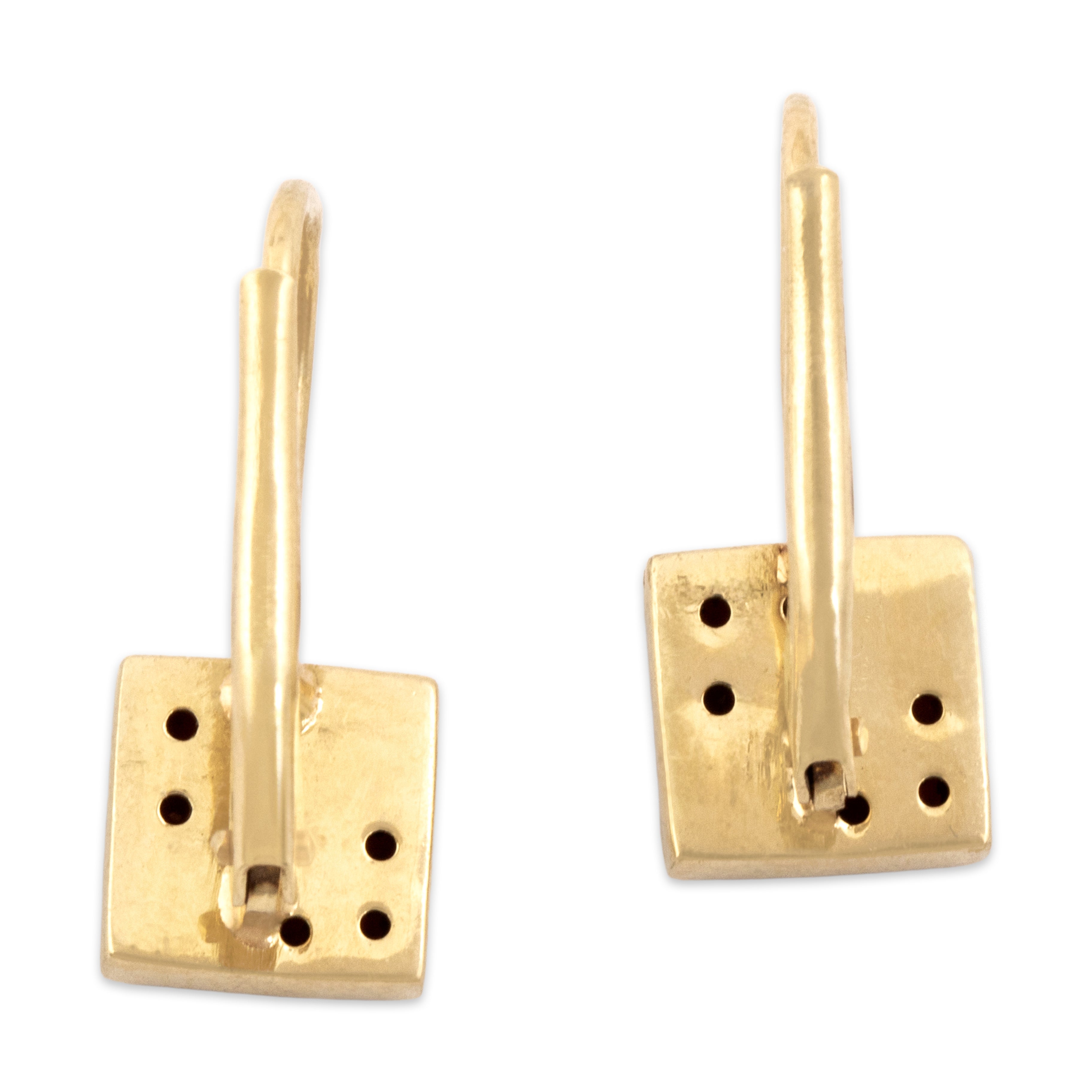 Vintage 14k Yellow Gold Garnet Cobblestone Square Dangle Earrings - Back view