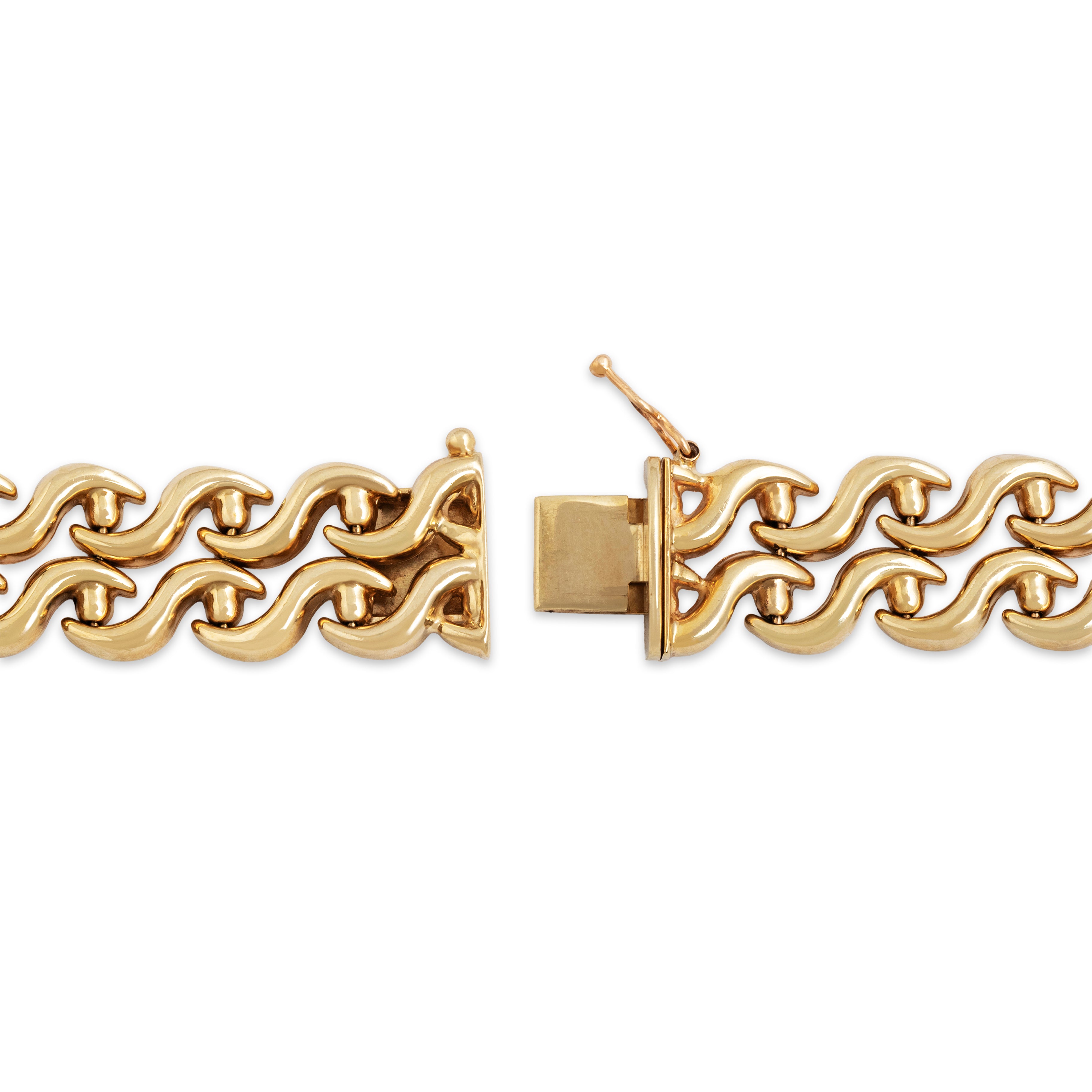 Vintage Italian 14k Yellow Gold Heavy Funky Dotted Swirl Link Bracelet - clasp view