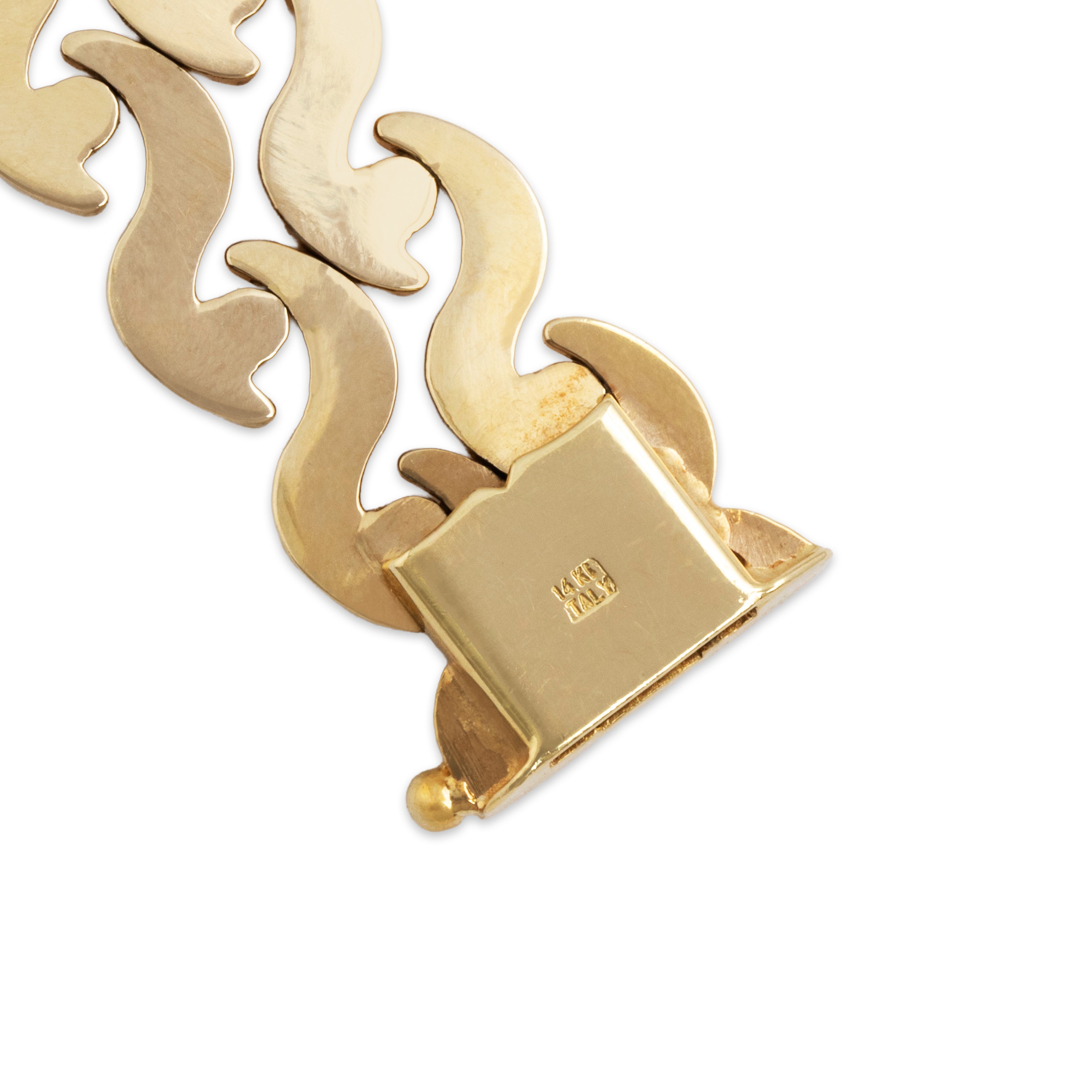 Vintage Italian 14k Yellow Gold Heavy Funky Dotted Swirl Link Bracelet - Hallmark view