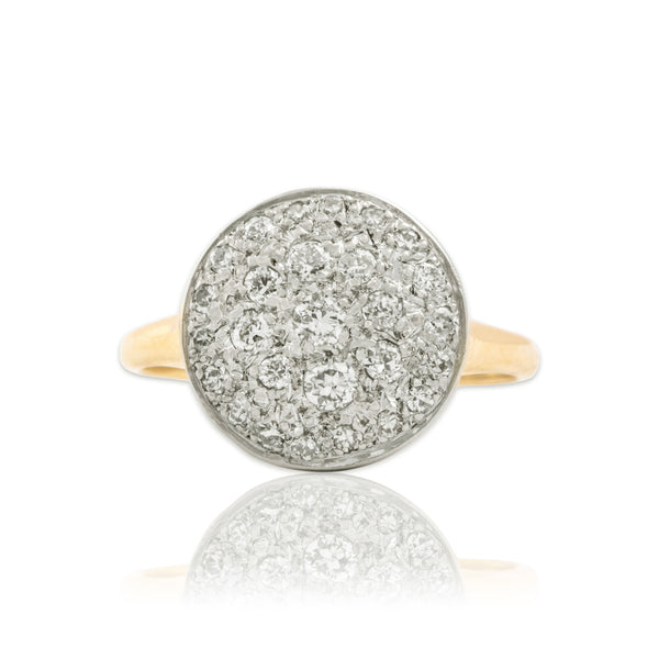 Vintage 14k Yellow & White Gold Diamond Refined Pavé Disc Ring 5.50