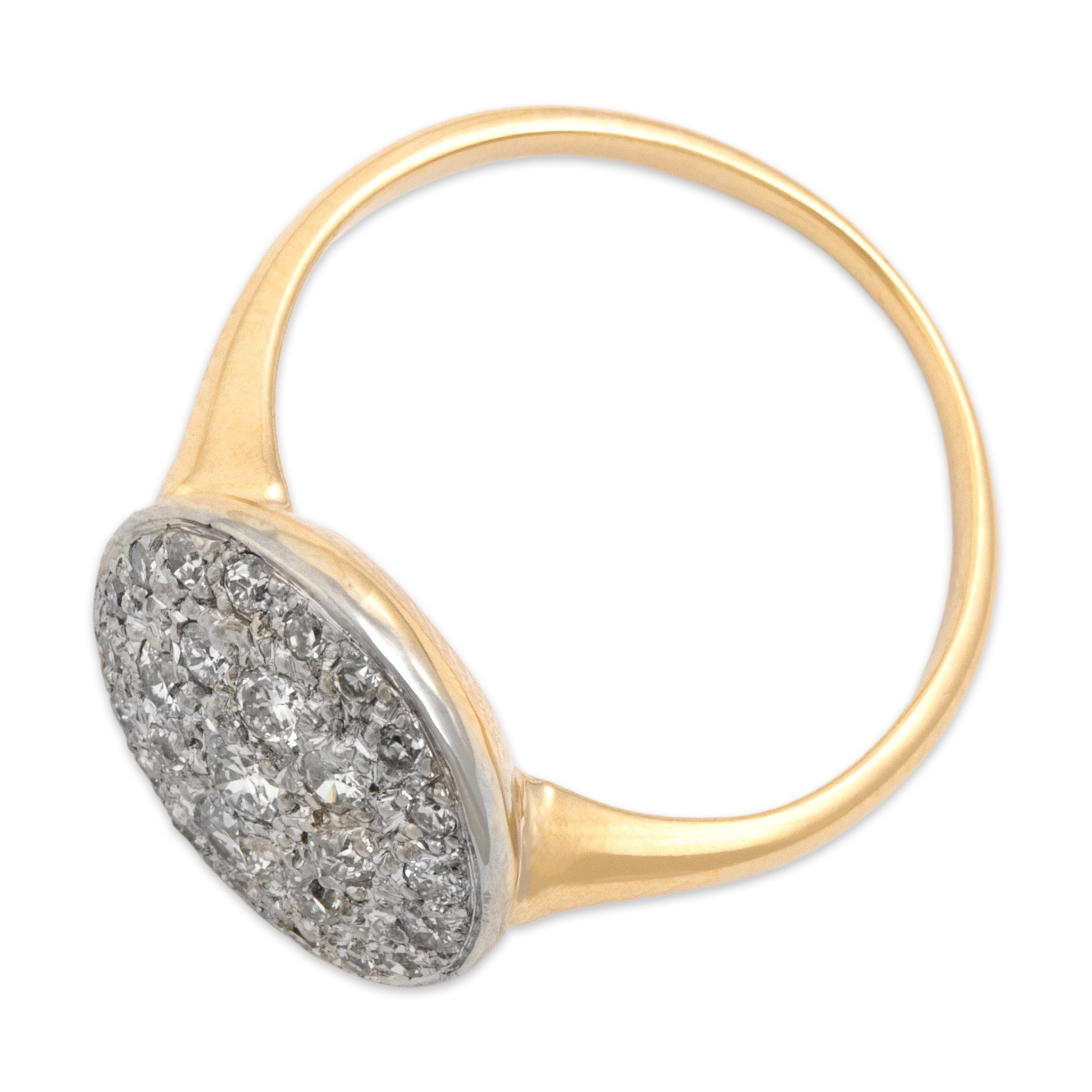 Vintage 14k Yellow & White Gold Diamond Pretty Pavã© Disc Ring - Overall view