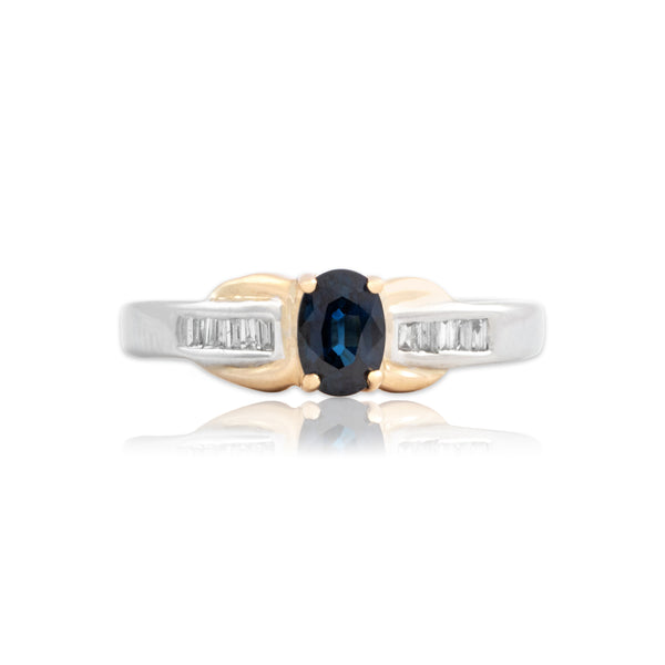 Vintage 14k White & Yellow Gold .62ct Blue Sapphire Diamond Channel Ring 6.75