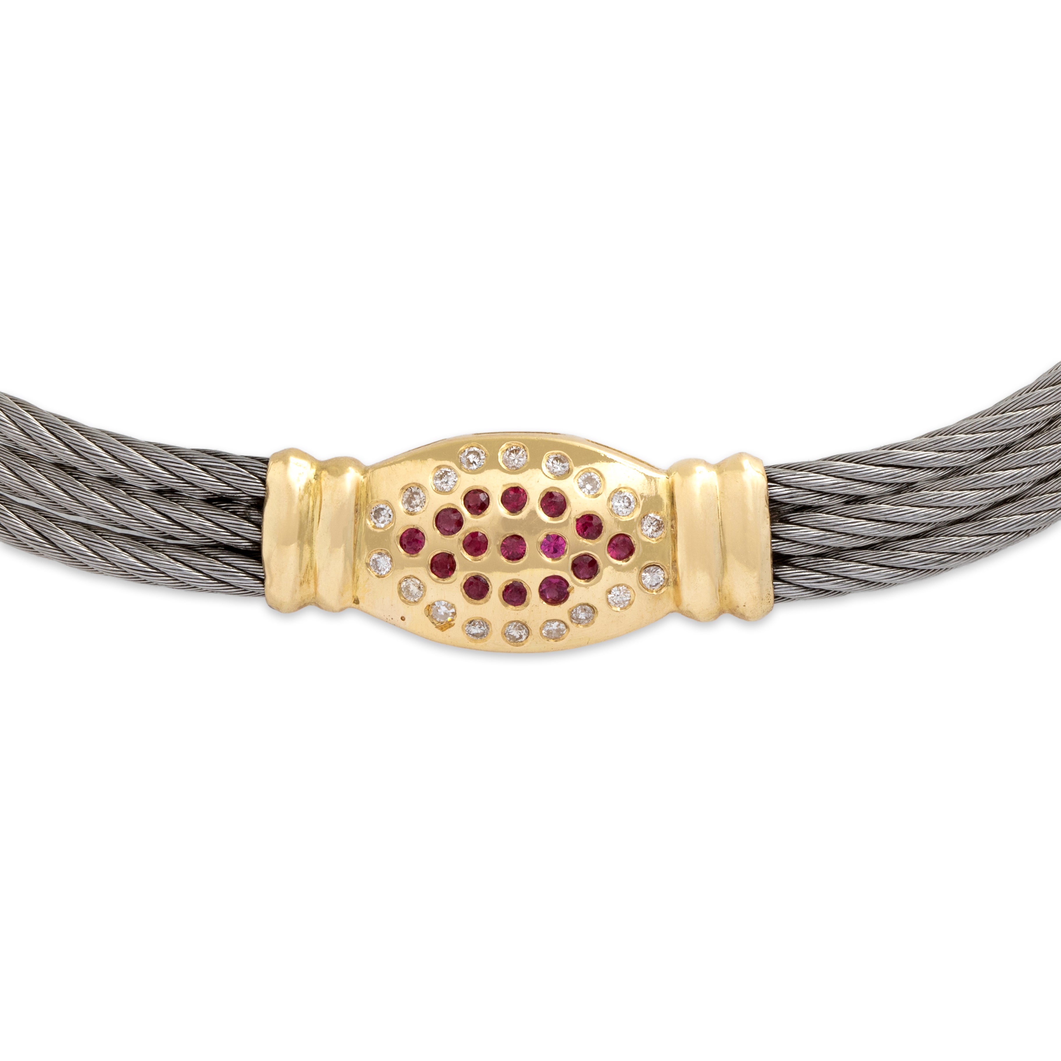 Vintage 18k Yellow Gold Diamond Ruby Wonderful Cable Pavã© Cluster Necklace - detail view #3