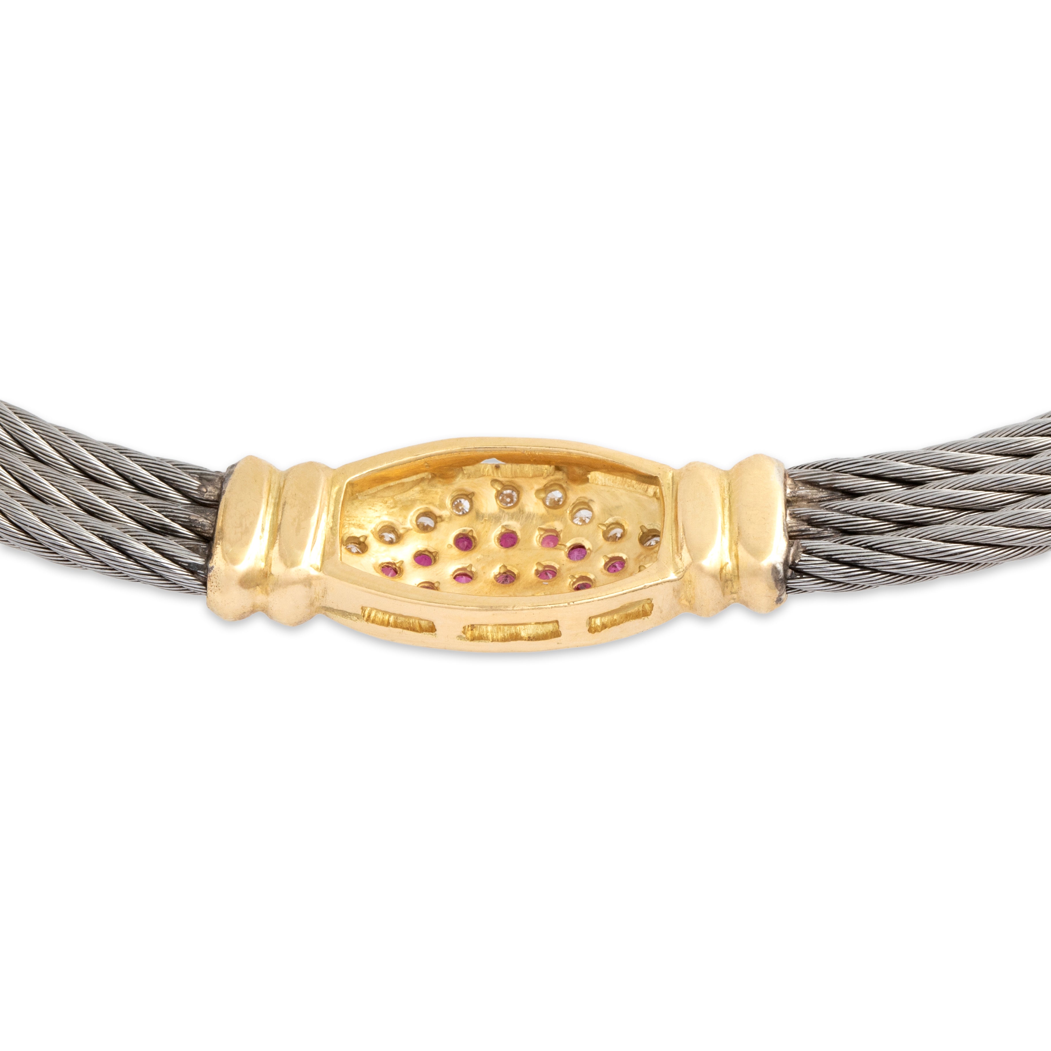 Vintage 18k Yellow Gold Diamond Ruby Wonderful Cable Pavã© Cluster Necklace - detail view #4
