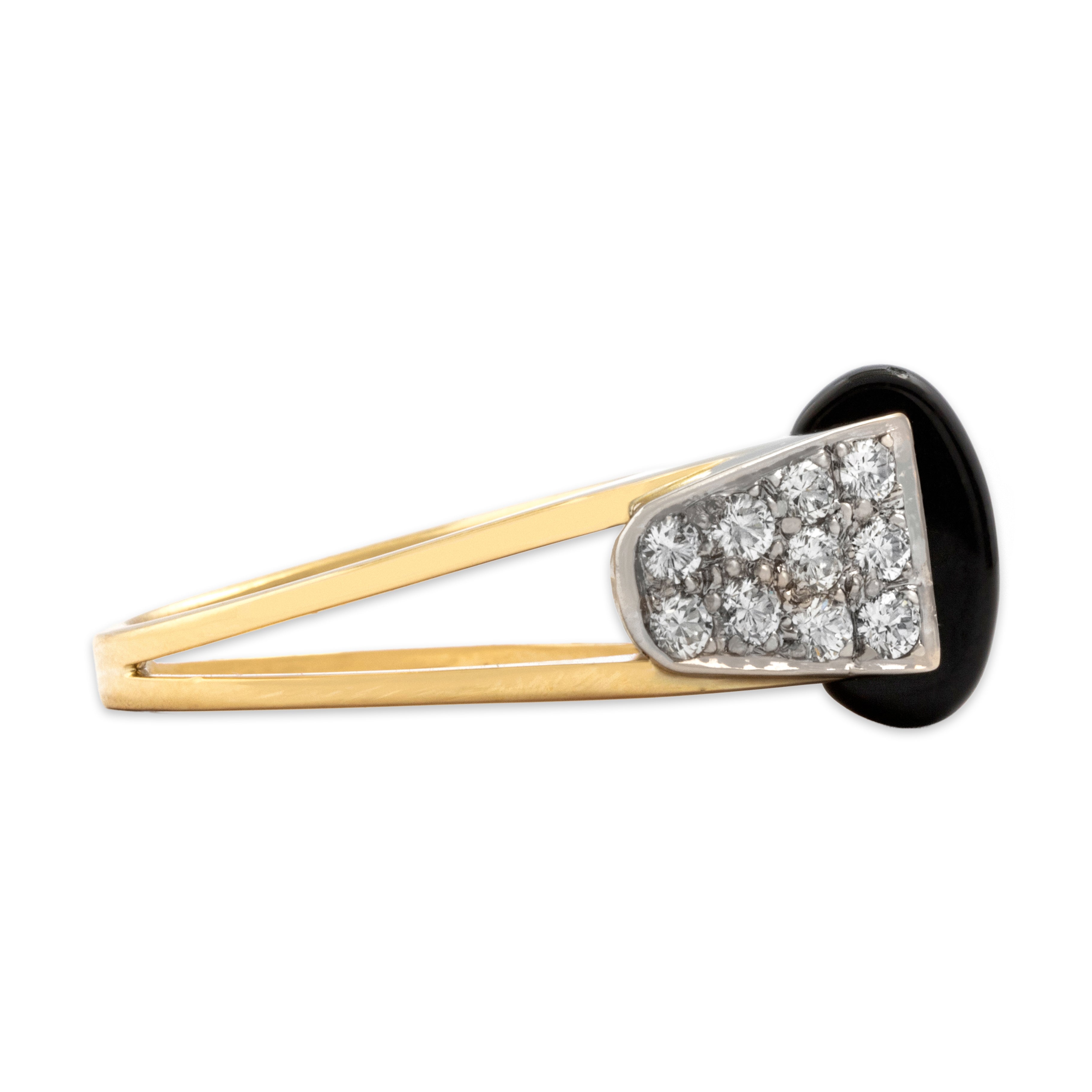Vintage Heavy Bold 18k Yellow Gold 7.48ct Onyx .72cttw Diamond Sparkling Shoulder Cocktail Ring - Side view