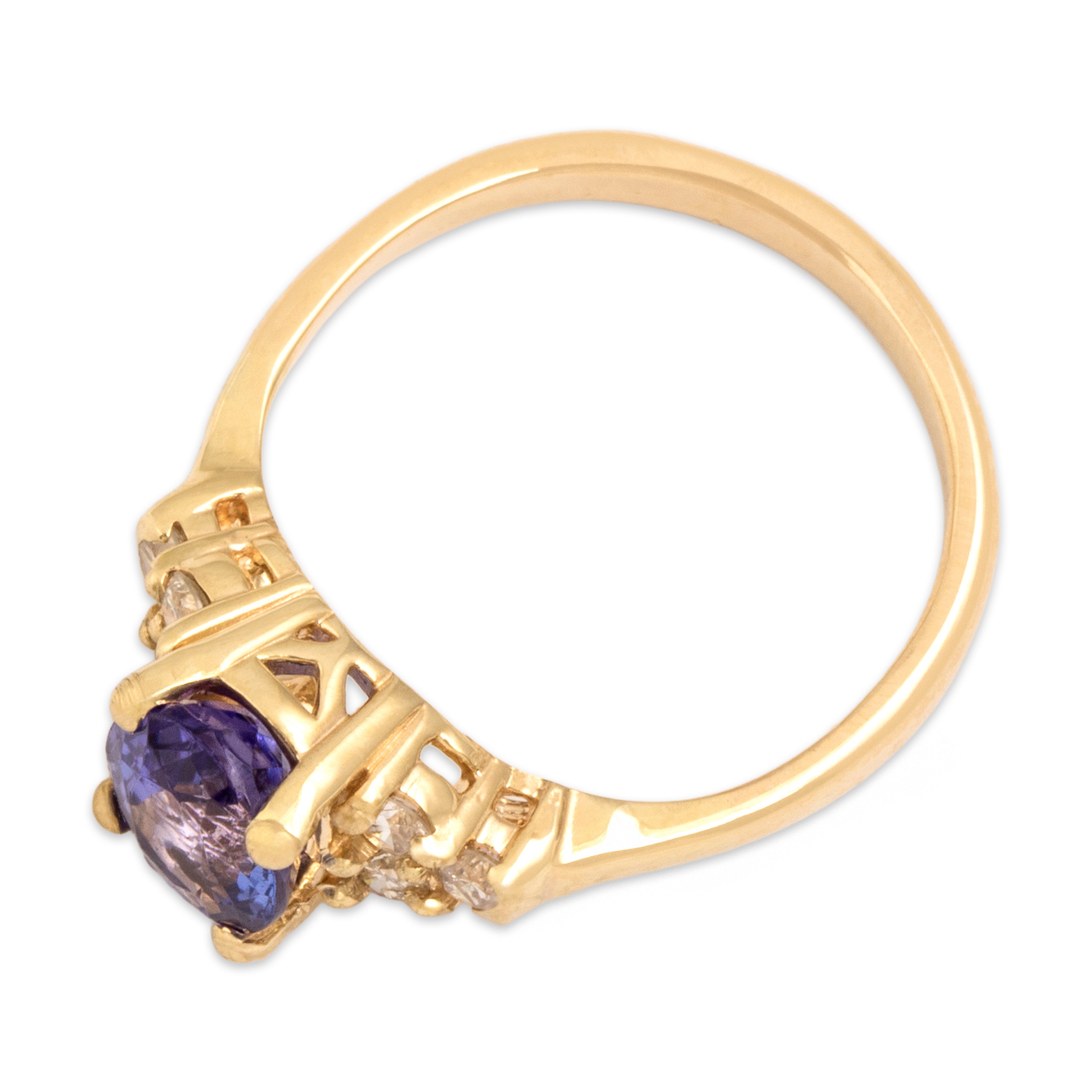 Vintage 14k Yellow Gold 1.24ct Tanzanite Diamond Dazzling Trio Shoulder Ring - Overall view