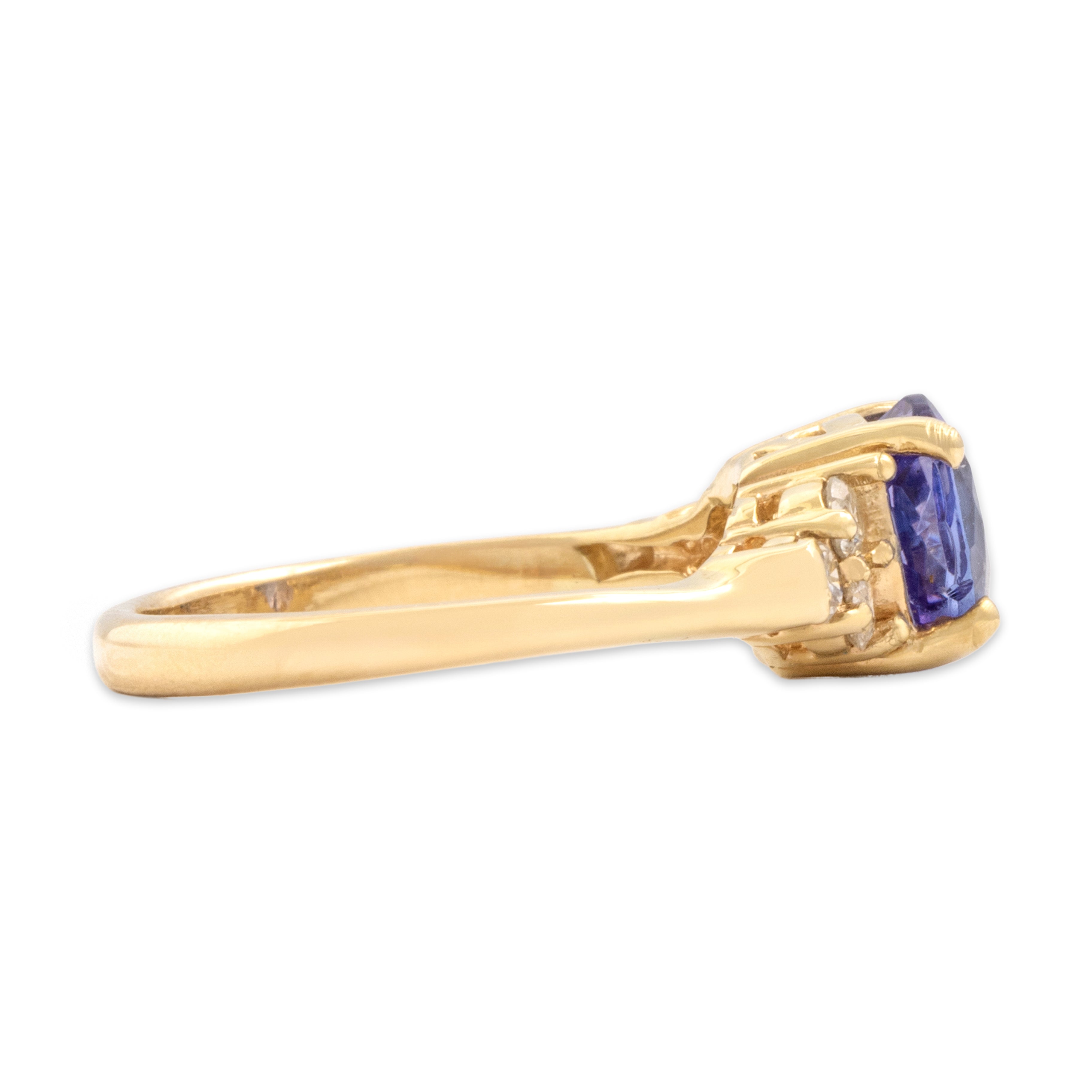 Vintage 14k Yellow Gold 1.24ct Tanzanite Diamond Dazzling Trio Shoulder Ring - Side view