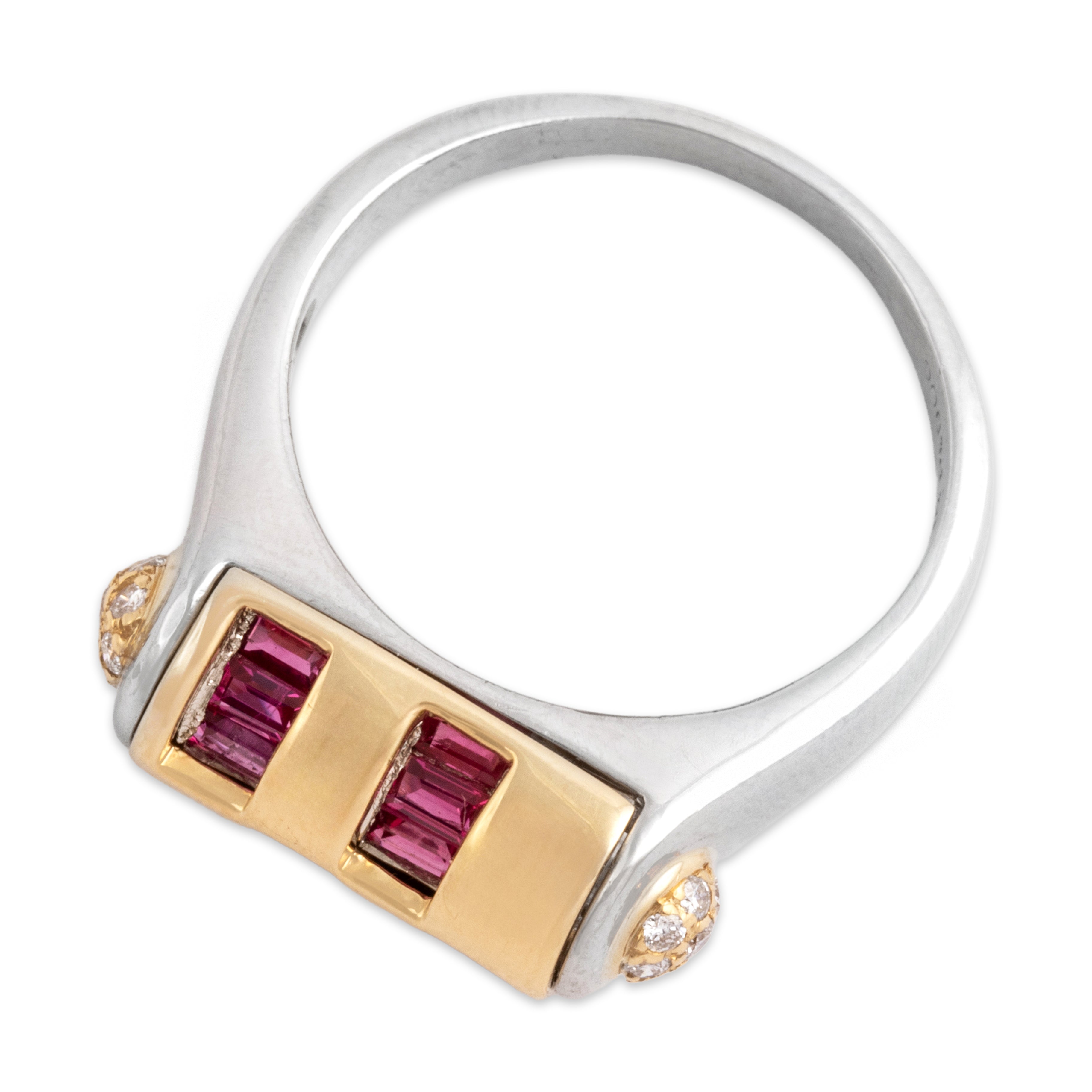 Vintage Platinum & 18k Yellow Gold Sapphire Ruby Diamond Bolted Ring 7.00