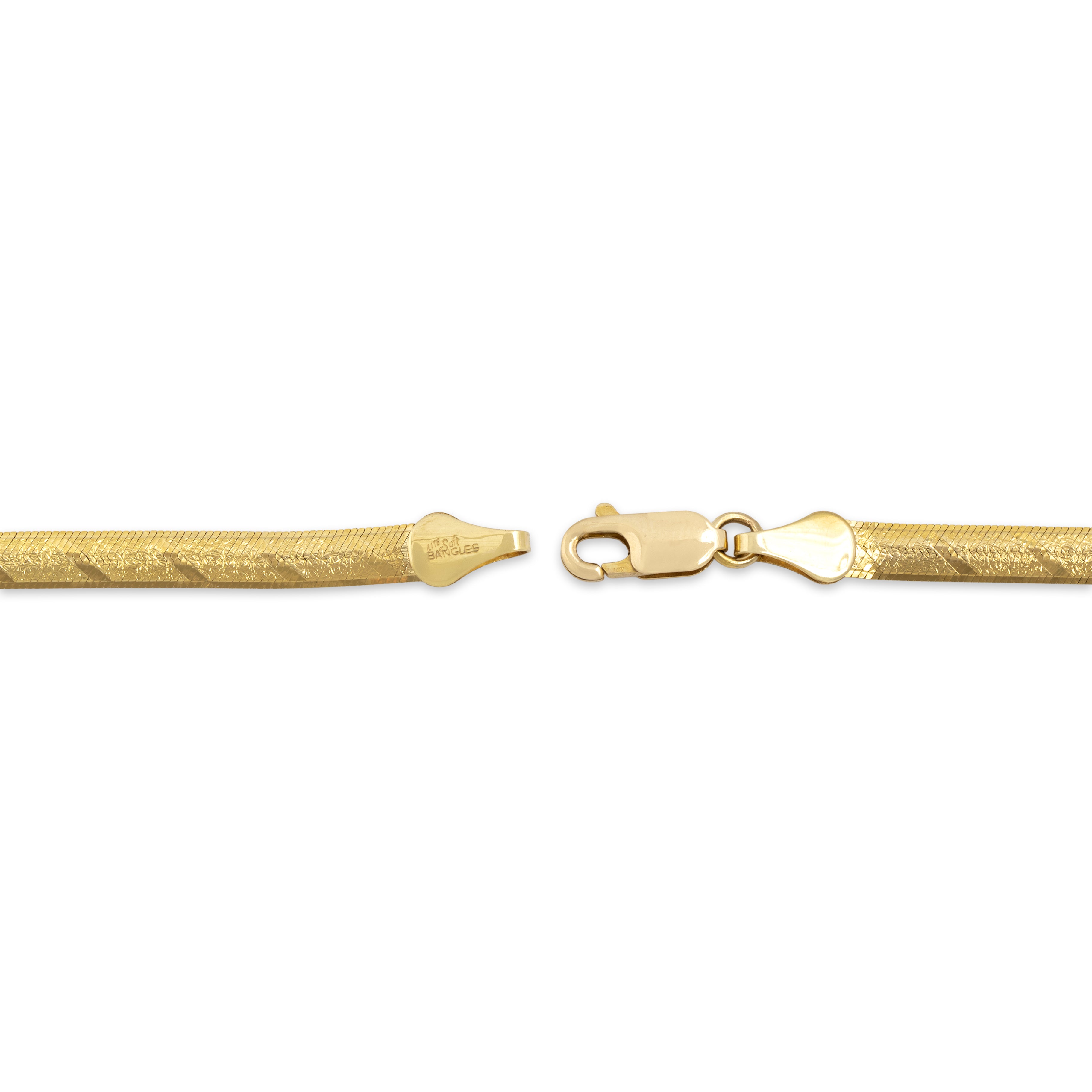 Vintage Italian 14k Yellow Gold Beautiful Textured Herringbone Chain Bracelet - clasp view