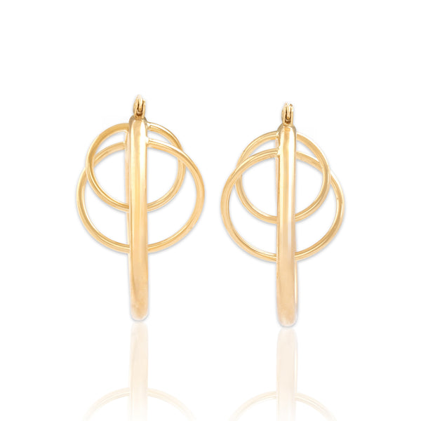 Vintage Large 14k Yellow Gold Orbiting Hoop Statement Earrings