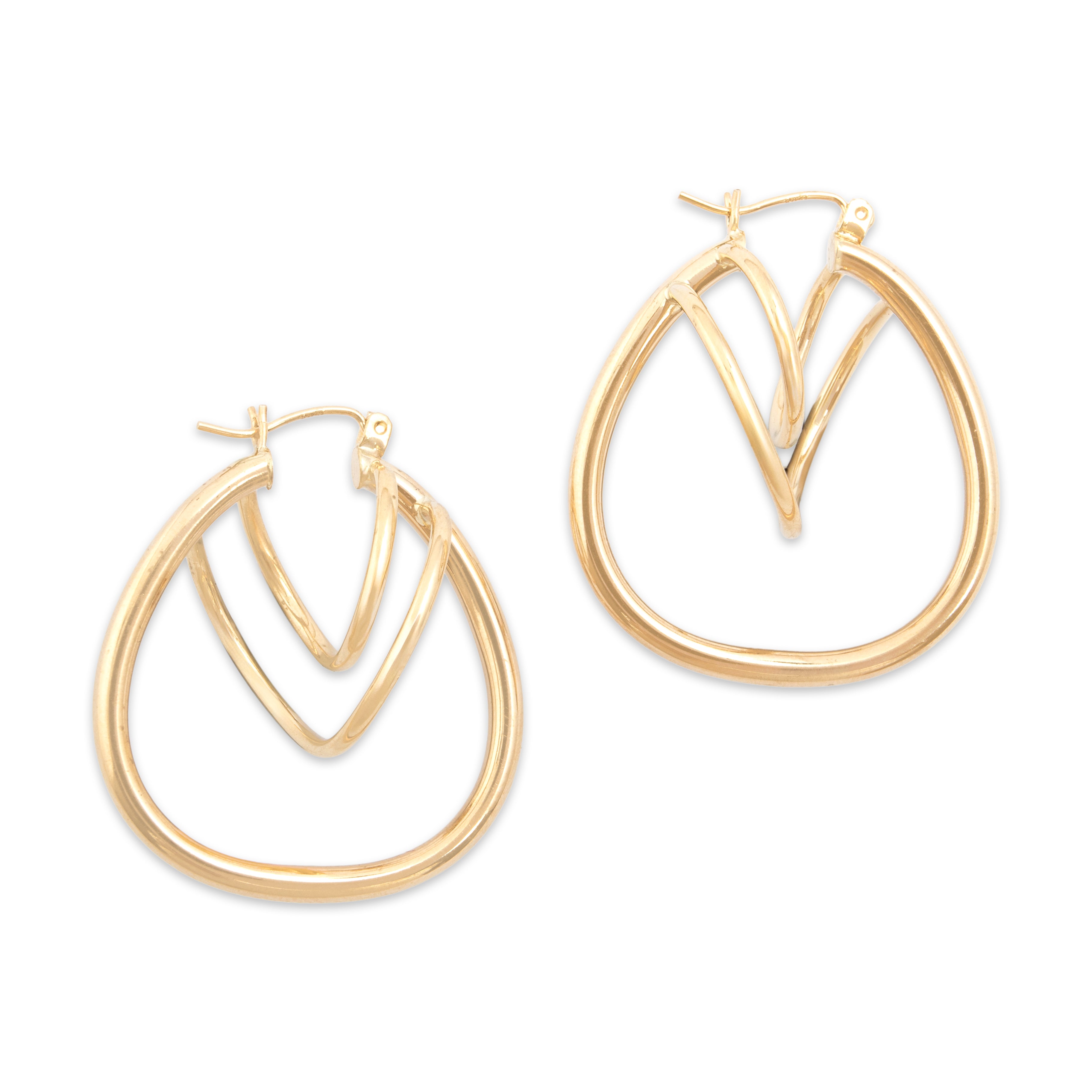 Vintage Large 14k Yellow Gold Orbiting Loop Hoop Earrings - detail view #1