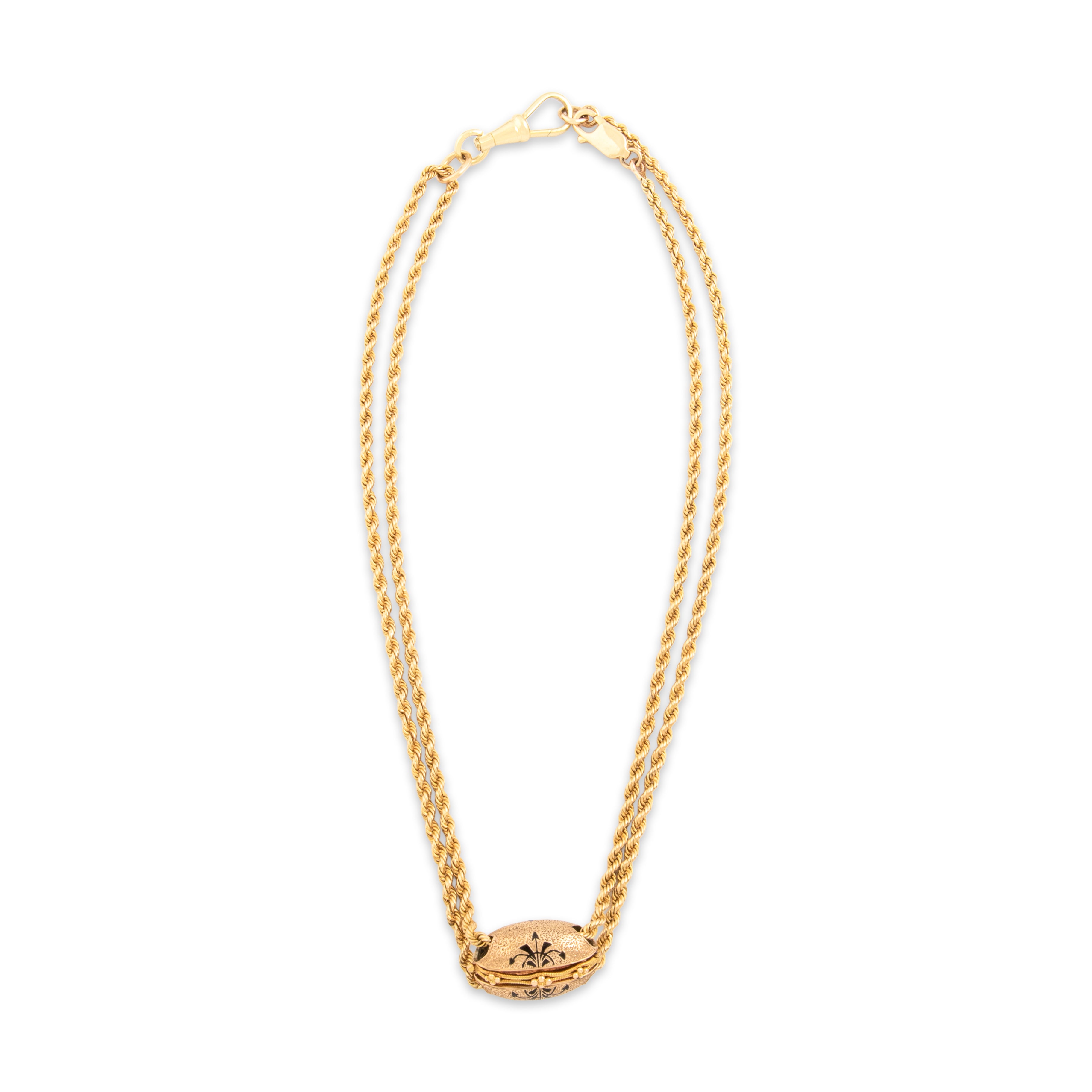 Antique Victorian 14k Yellow Gold Pearl Wonderful Enamel Slide Clip Necklace - Overall view