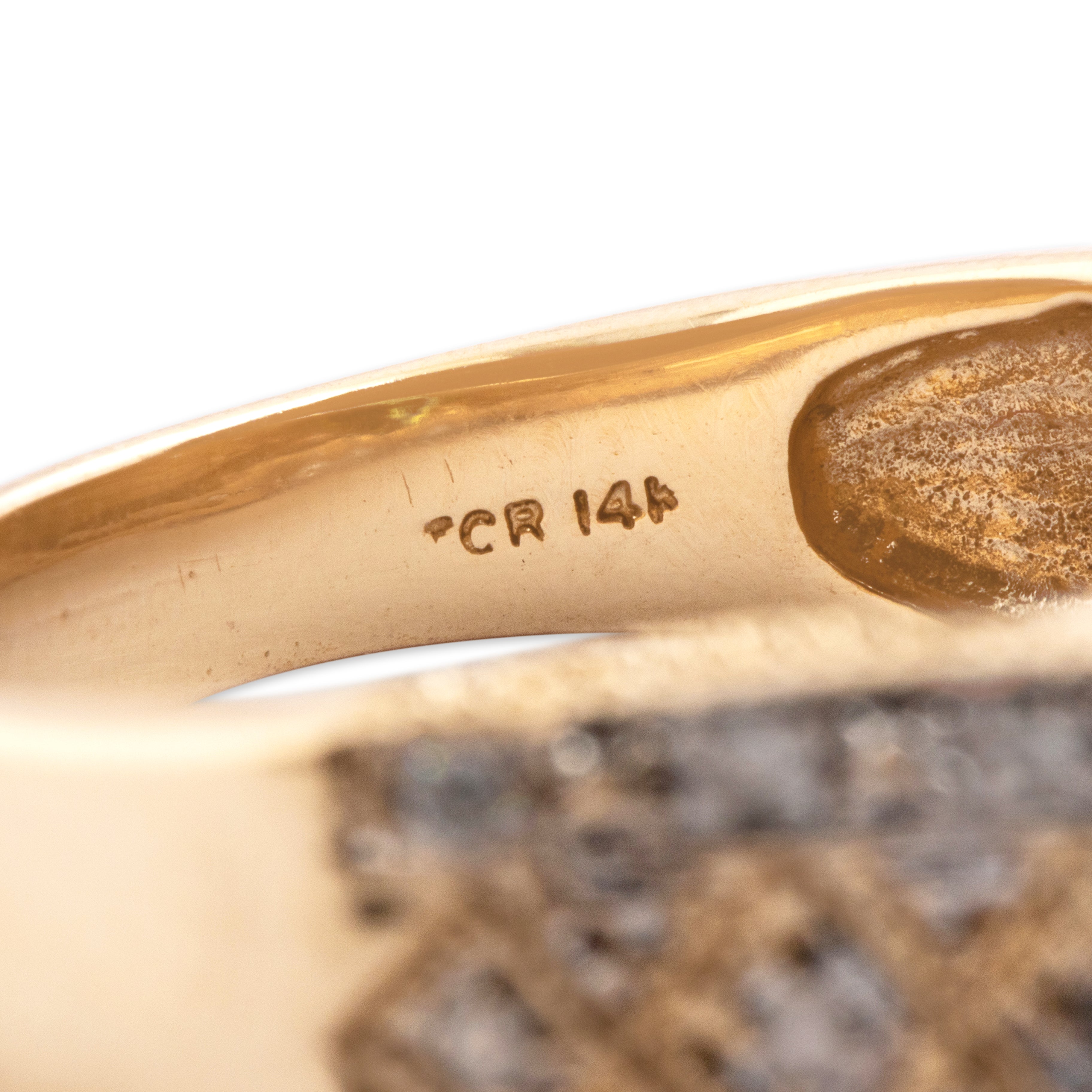 Vintage 14k Yellow Gold 2.15ct Peridot Diamond Fantastic Geometric Milgrain Ring - Hallmark view