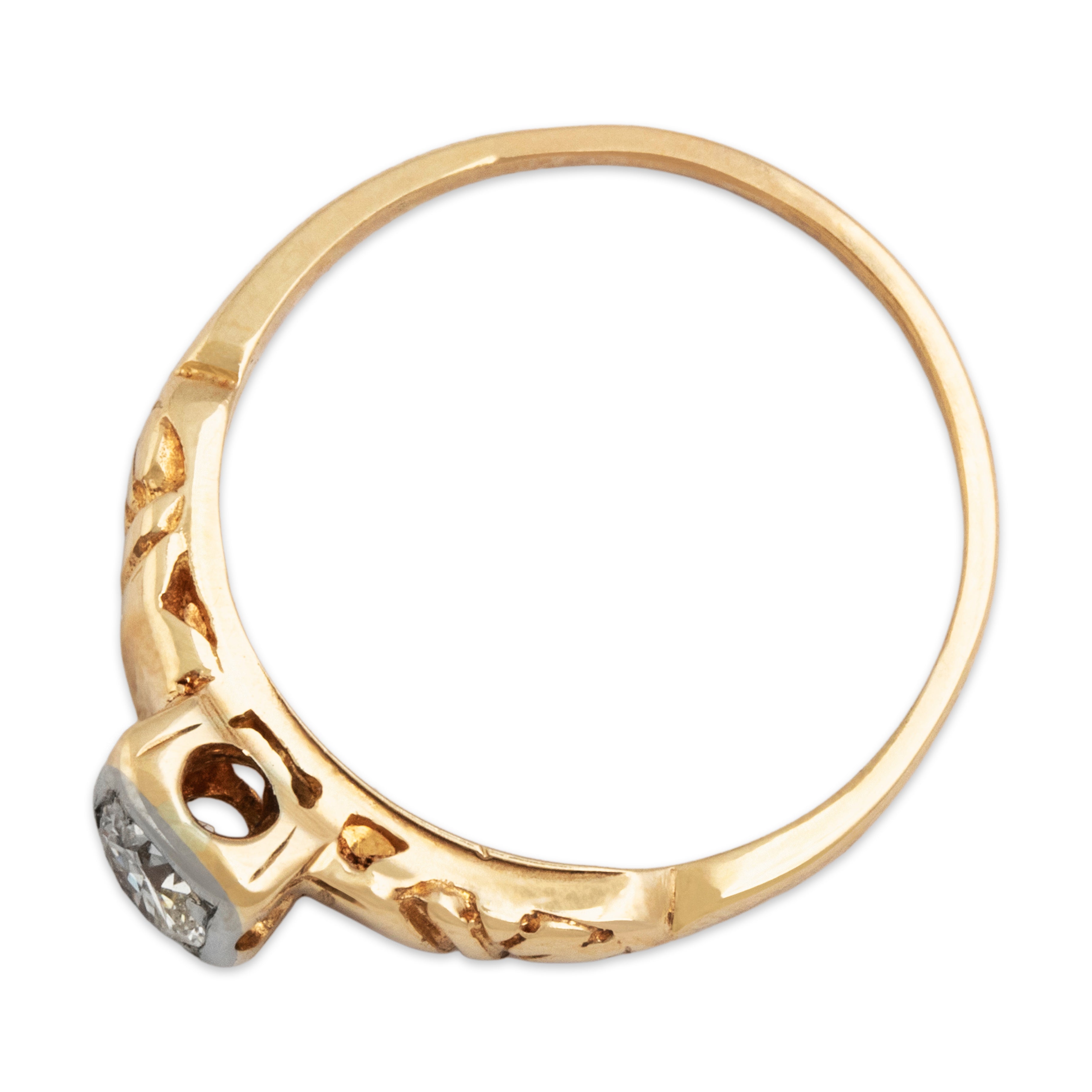 Vintage 14k Yellow Gold Old European Cut Diamond Square-Set Solitaire Ring - Overall view