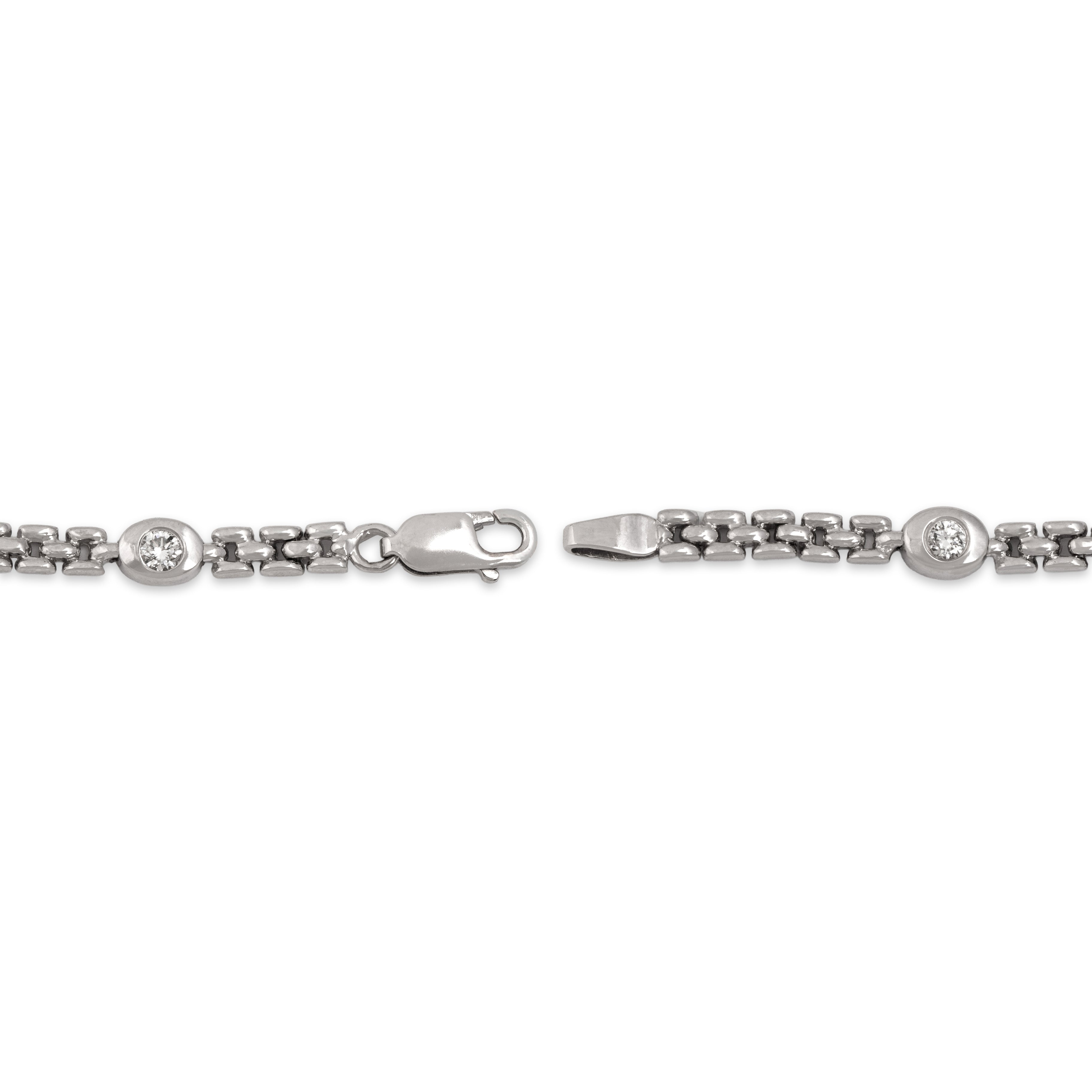 Vintage 14k White Gold Diamond Chic Sparkling Station Bracelet - clasp view