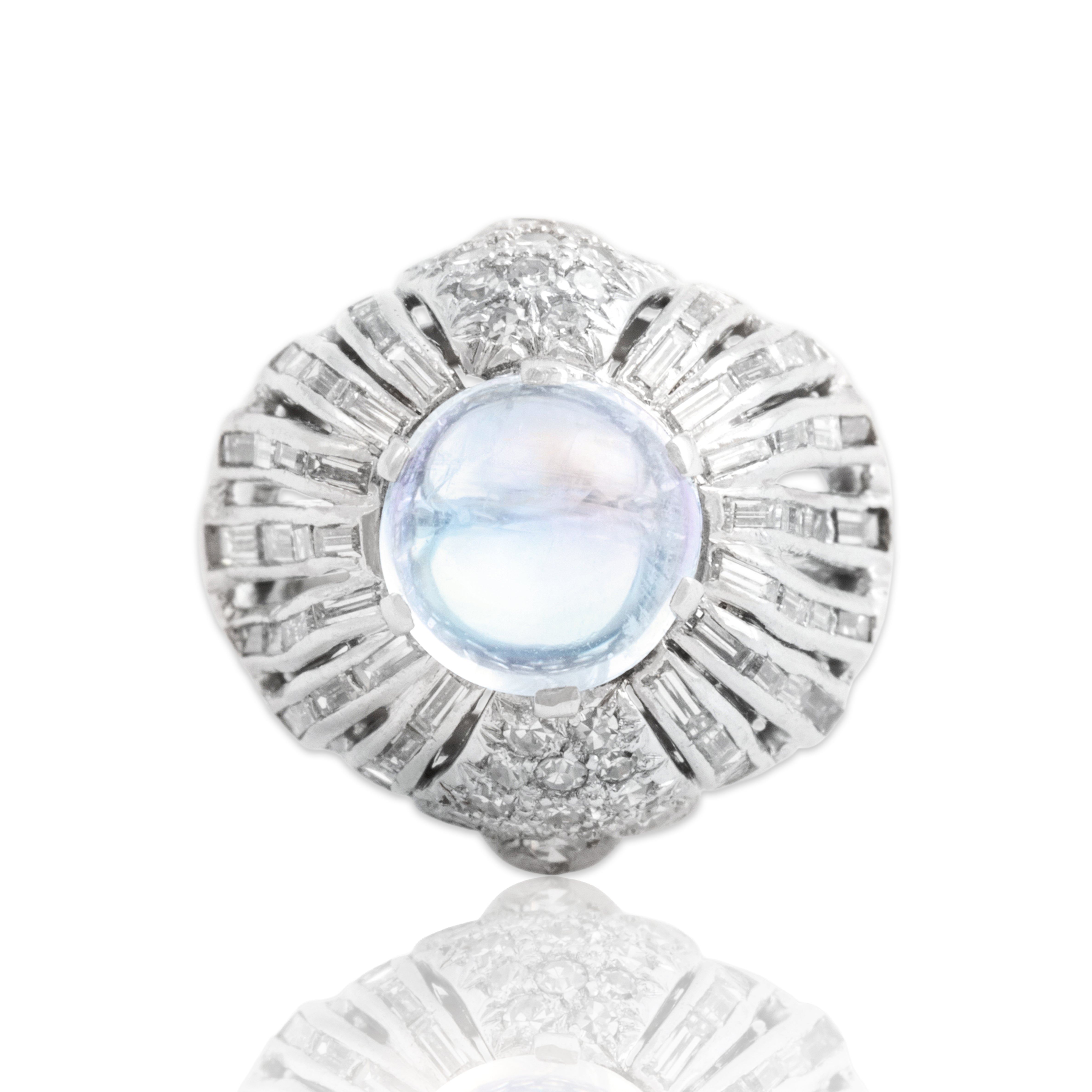 Vintage 14k White Gold 2.6ct Moonstone 1.98cttw Diamond Domed Cocktail Ring 4.50