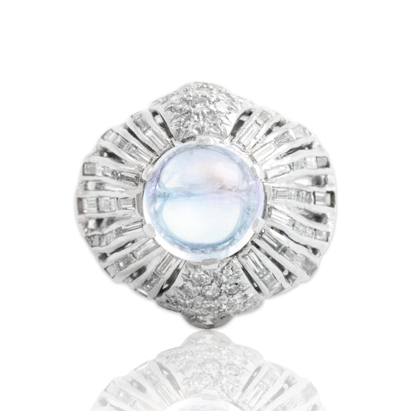 Vintage 14k White Gold 2.6ct Moonstone 1.98cttw Diamond Domed Cocktail Ring 4.50