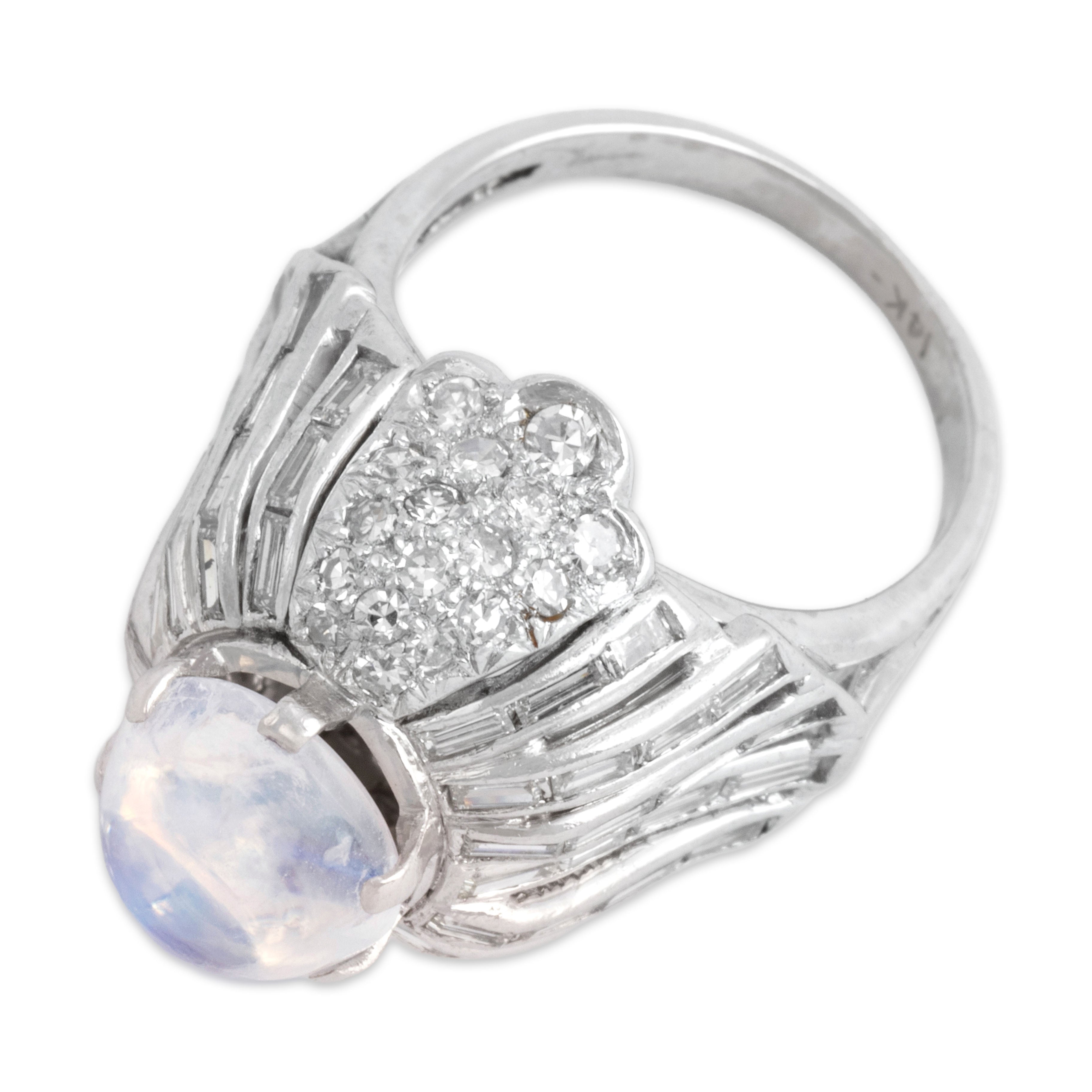 Vintage 14k White Gold 2.6ct Moonstone 1.98cttw Diamond Domed Cocktail Ring 4.50