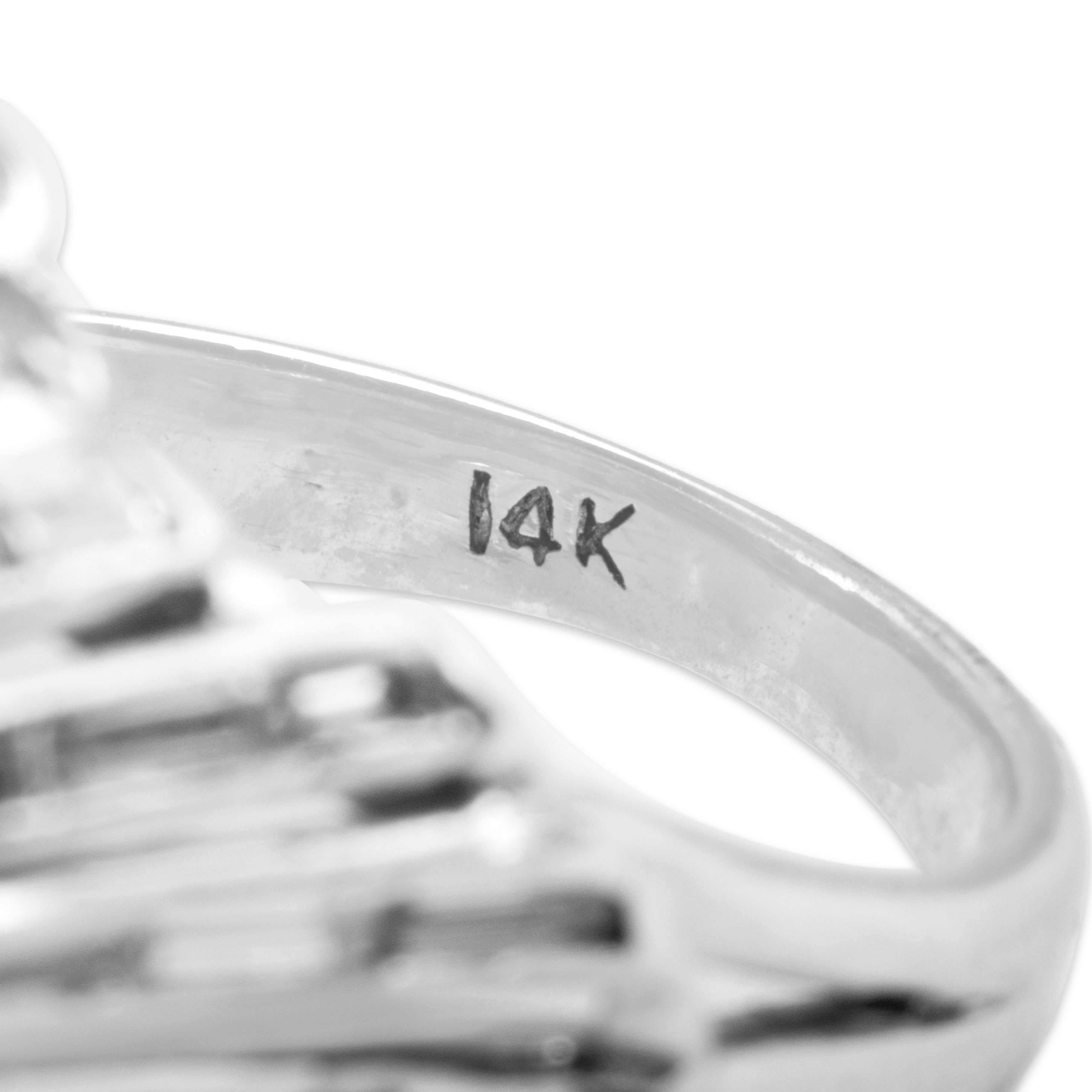 Vintage 14k White Gold 2.6ct Moonstone 1.98cttw Diamond Fabulous Flowing Domed Cocktail Ring - Hallmark view