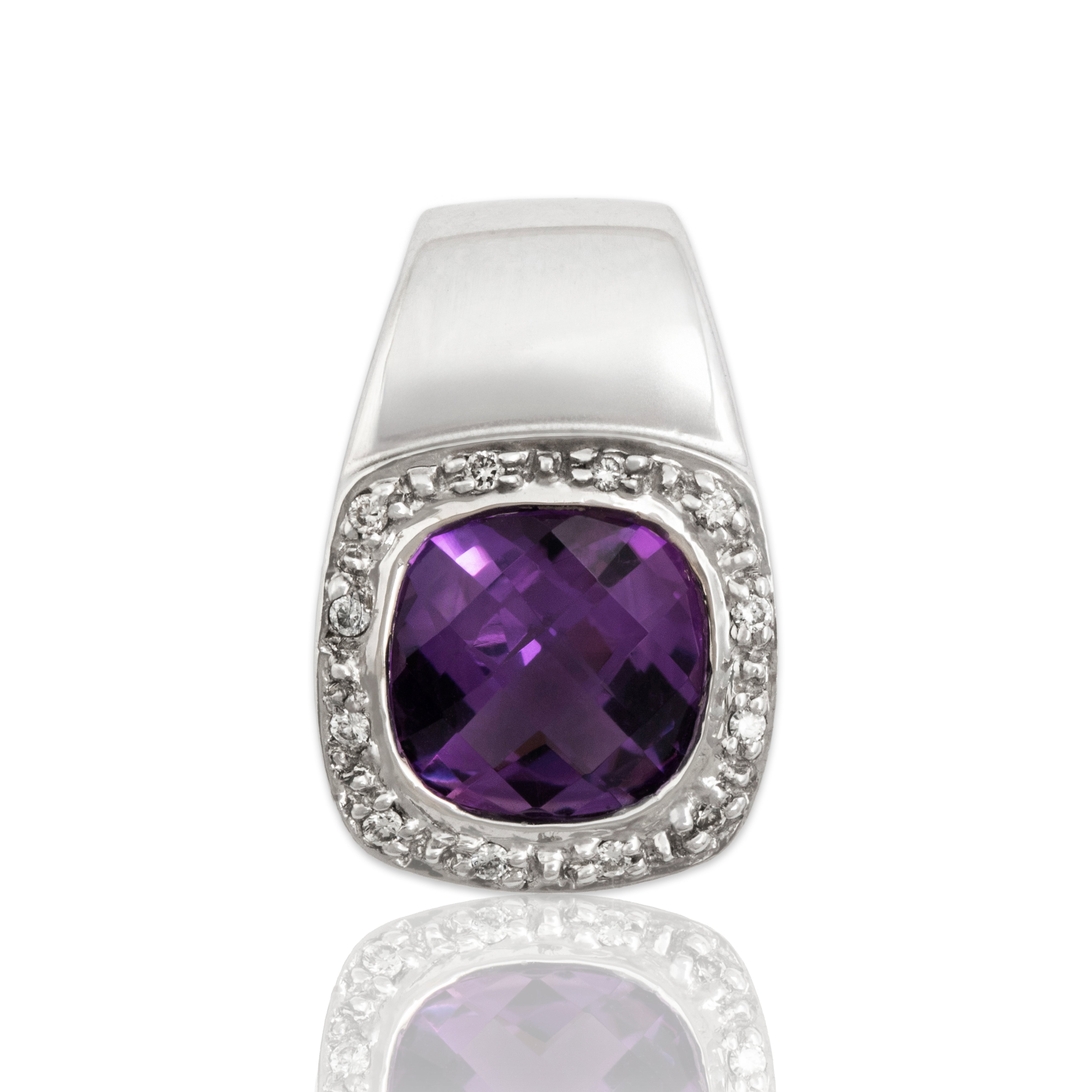 Vintage 14k White Gold 2.33ct Amethyst Diamond Checkerboard Halo Slide Pendant