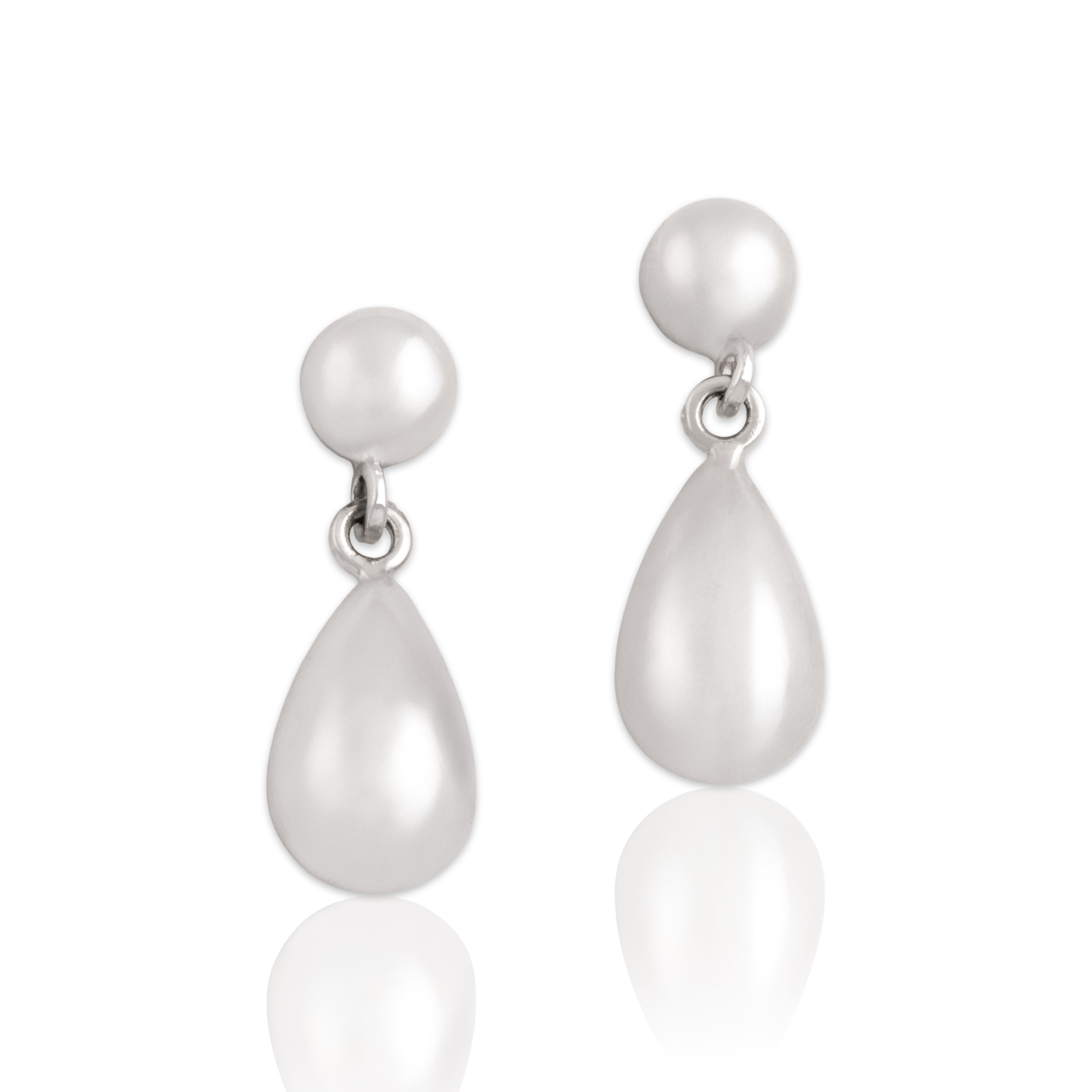 Vintage 14k White Gold Puffed Teardrop Dangle Stud Earrings - Close-up view
