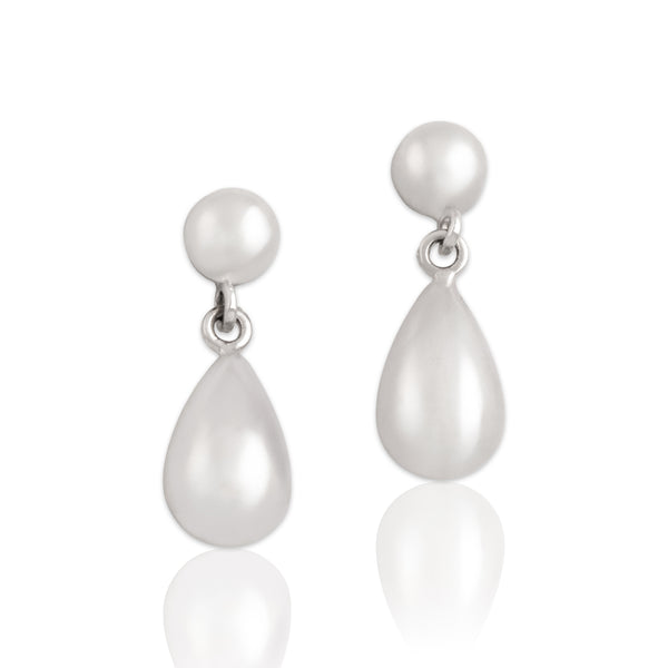 Vintage 14k White Gold Puffed Teardrop Dangle Stud Earrings