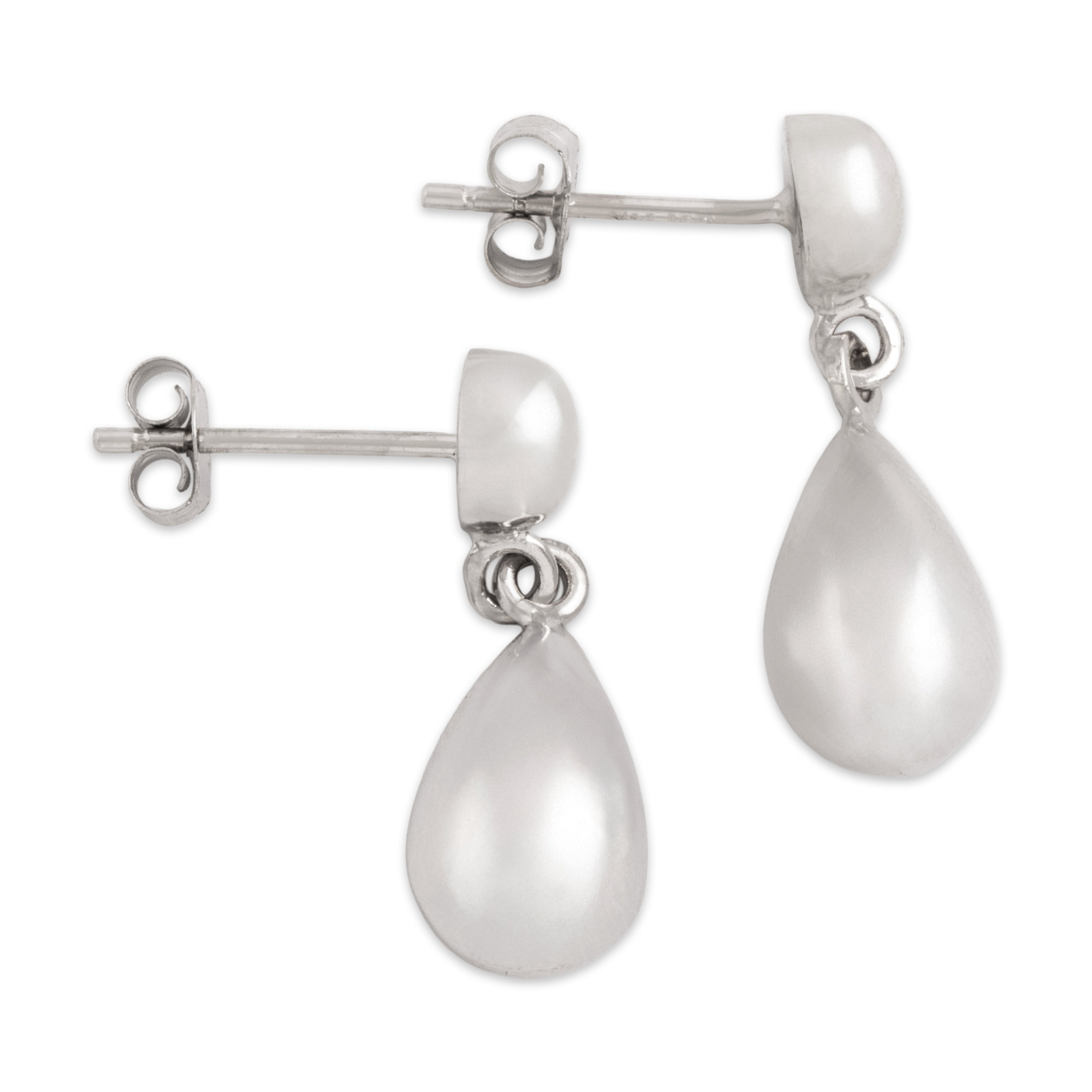 Vintage 14k White Gold Puffed Teardrop Dangle Stud Earrings - Side view