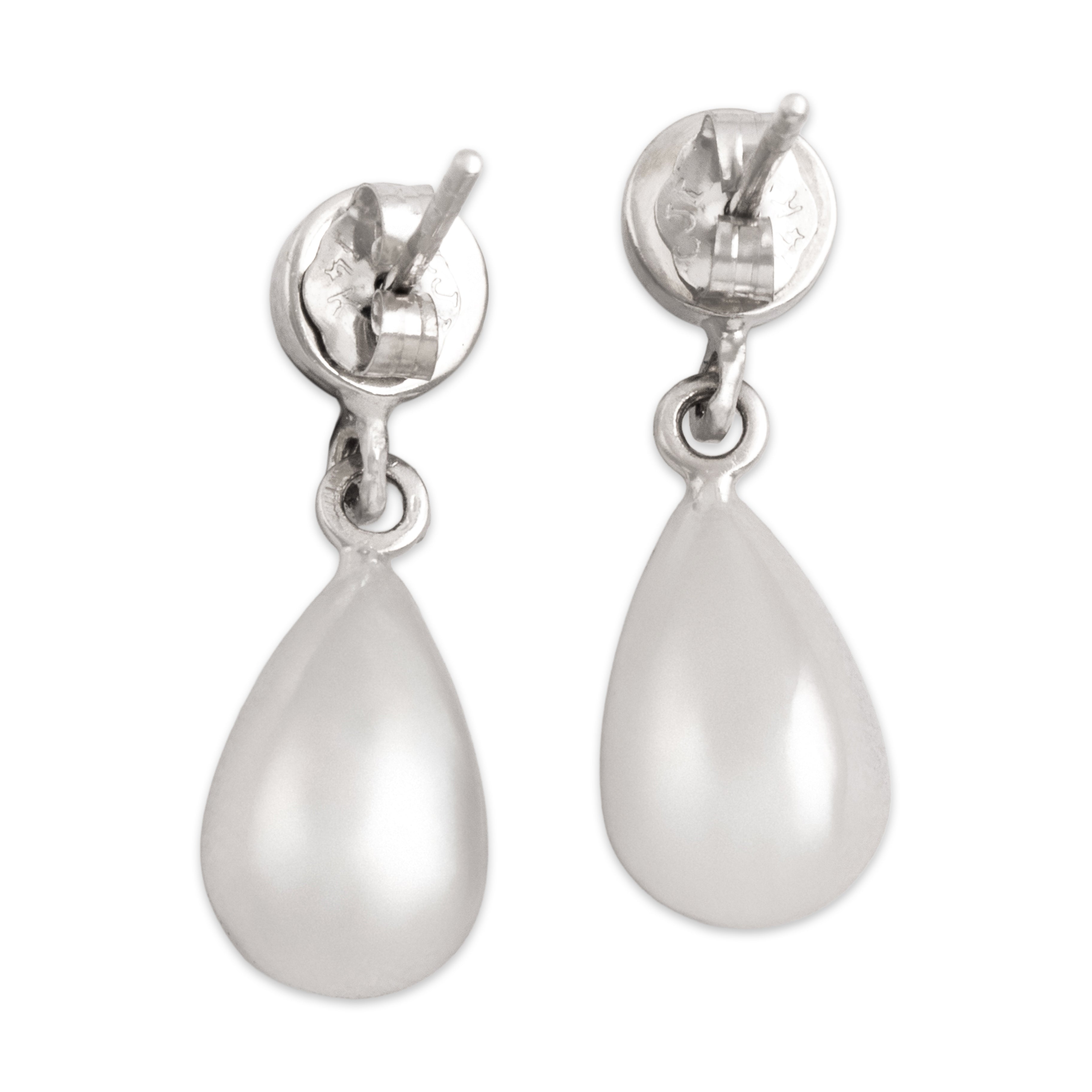 Vintage 14k White Gold Puffed Teardrop Dangle Stud Earrings - Back view