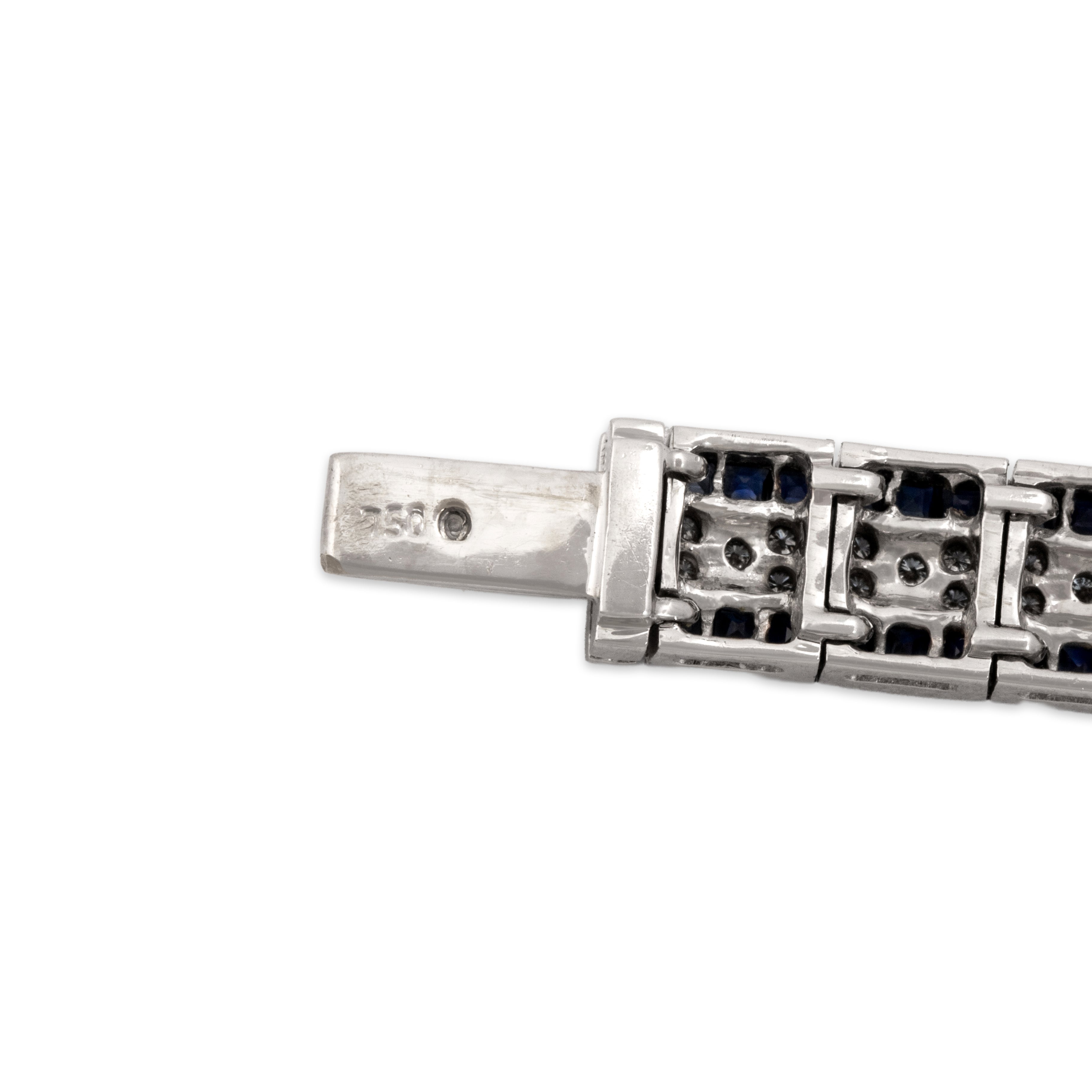 Vintage Portuguese 18k White Gold 5.21cttw Sapphire Diamond Buckle Bracelet - Hallmark view