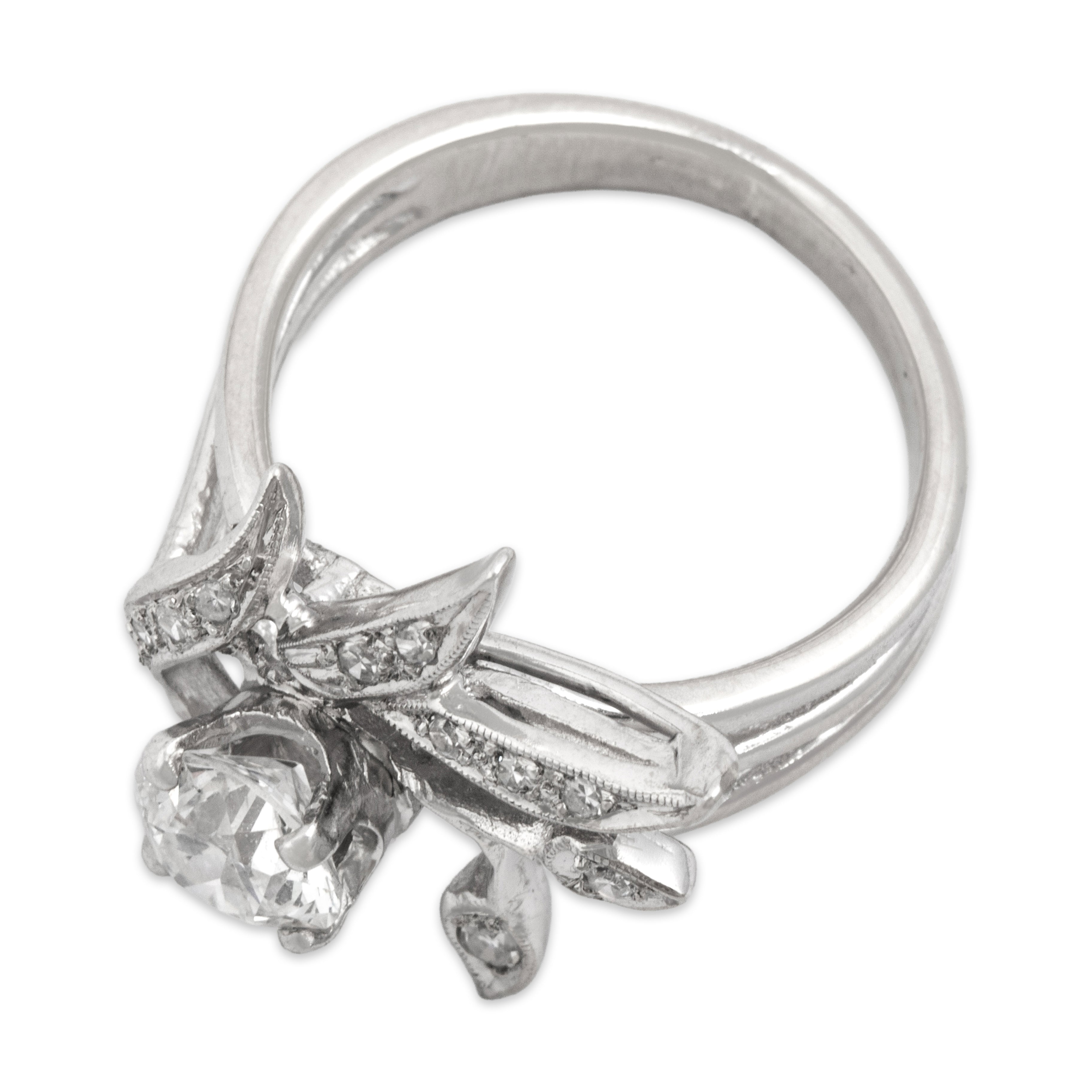 Vintage 14k White Gold 1.0cttw Diamond Dazzling Naturalistic Flourish Ring - Overall view