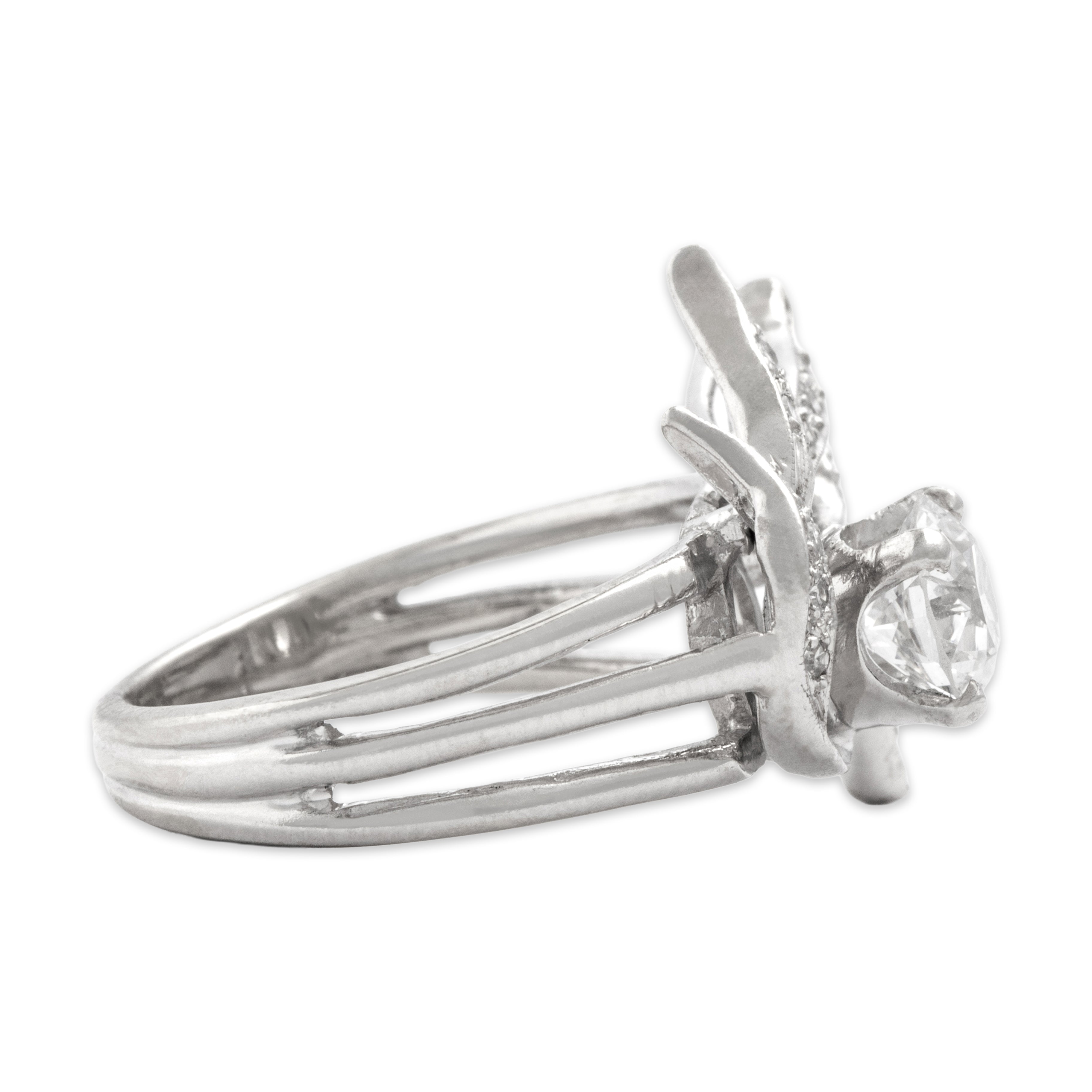 Vintage 14k White Gold 1.0cttw Diamond Dazzling Naturalistic Flourish Ring - Side view