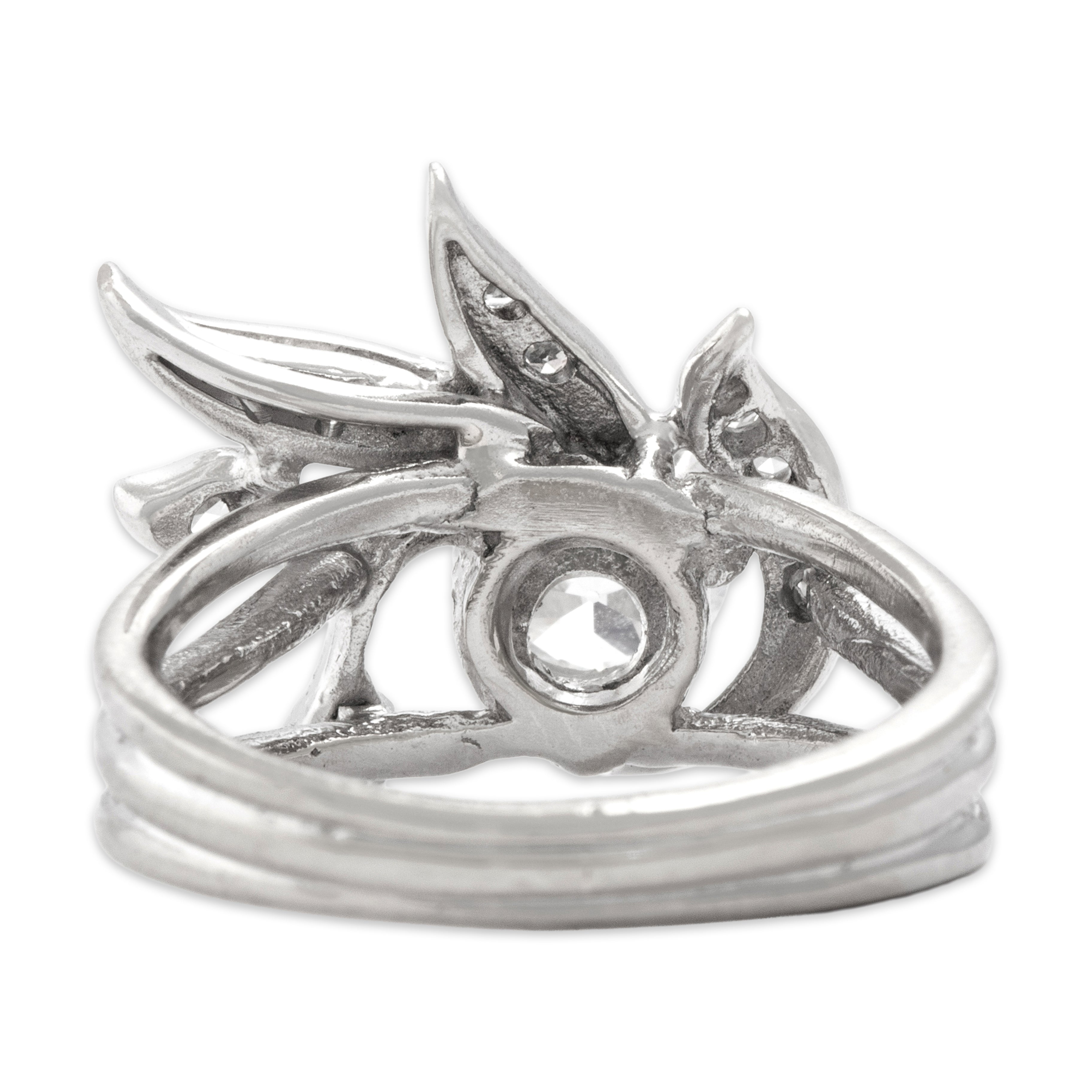 Vintage 14k White Gold 1.0cttw Diamond Dazzling Naturalistic Flourish Ring - Back view