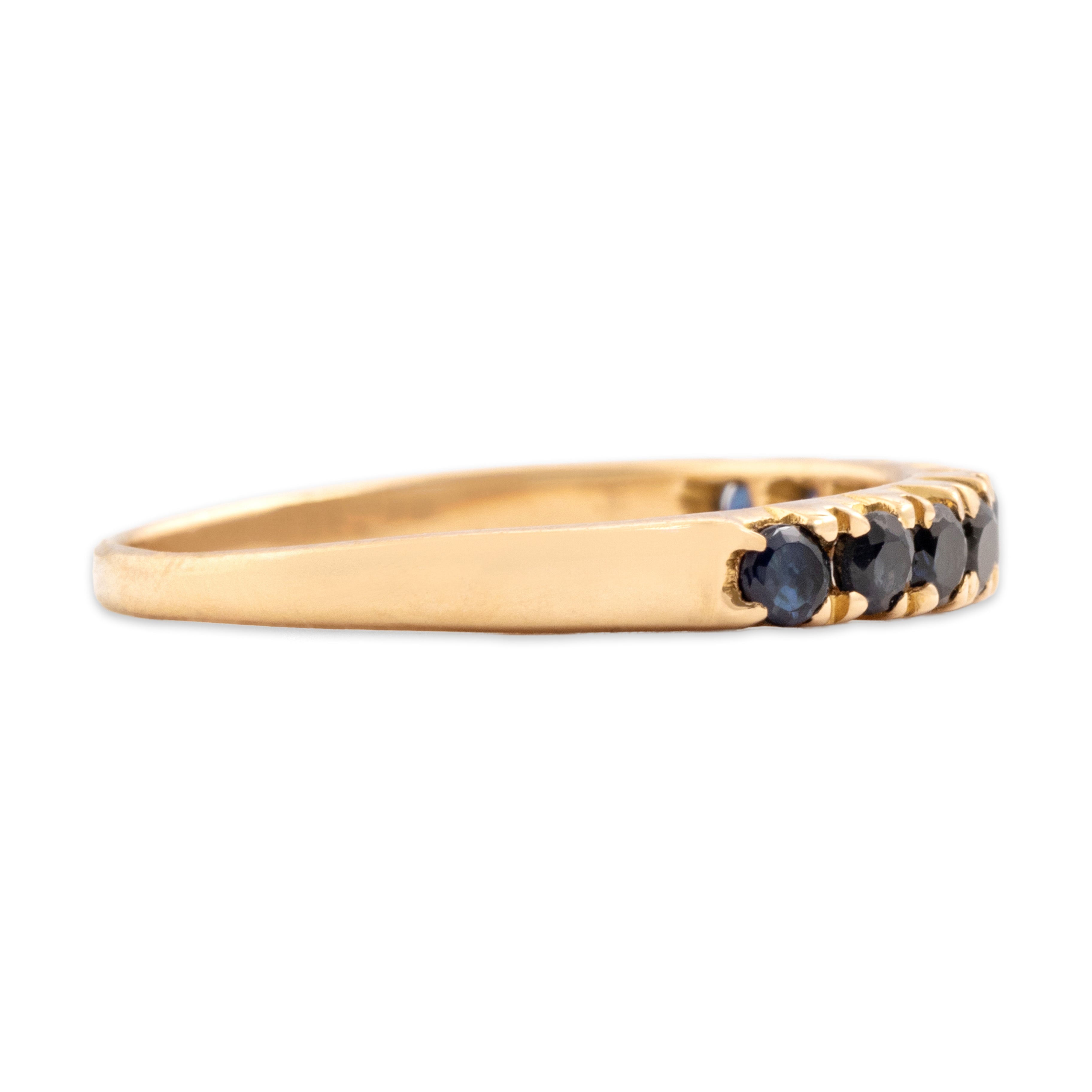 Vintage 14k Rosy Yellow Gold .66cttw Blue Sapphire Night Sky Line Band Ring - Side view