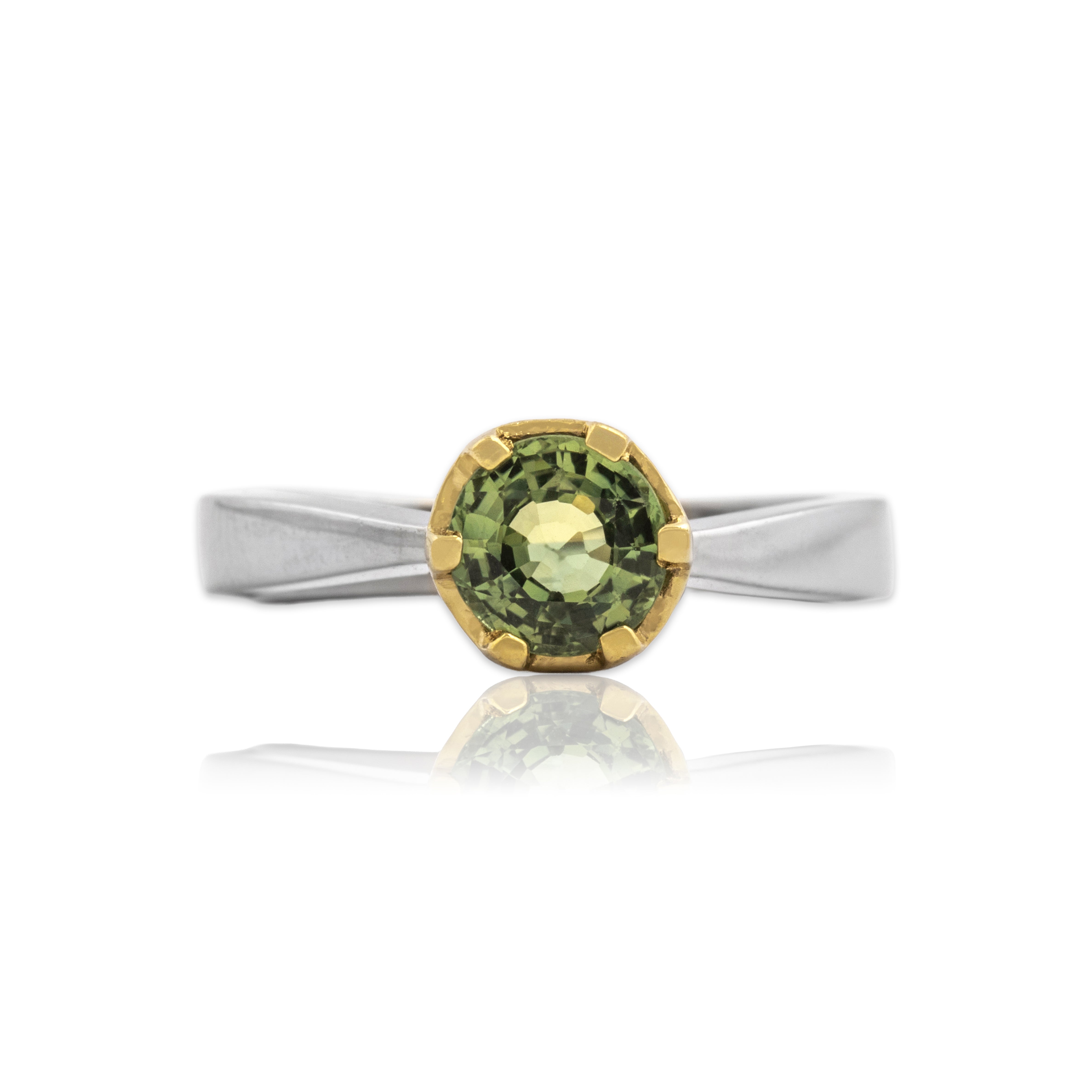 Vintage Heavy 18k White & Yellow Gold .94ct Green Synthetic Sapphire Crown Ring 6.75