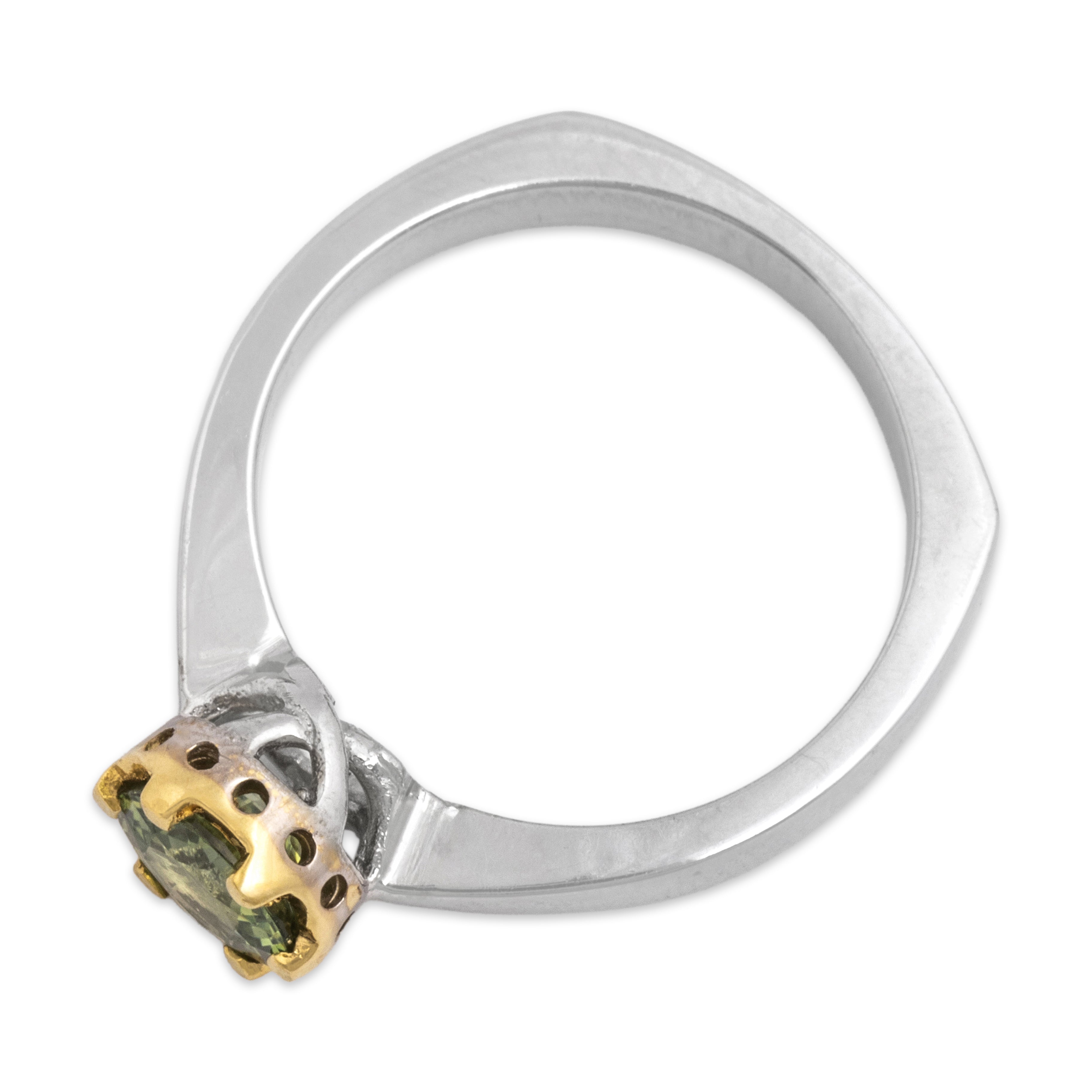 Vintage Heavy 18k White & Yellow Gold .94ct Green Synthetic Sapphire Bright Crown Motif Solitaire Ring - Overall view