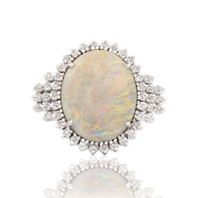 Vintage 18k Yellow Gold 7.29ct Opal 1.03cttw Diamond Architectural Cocktail Ring 7.75