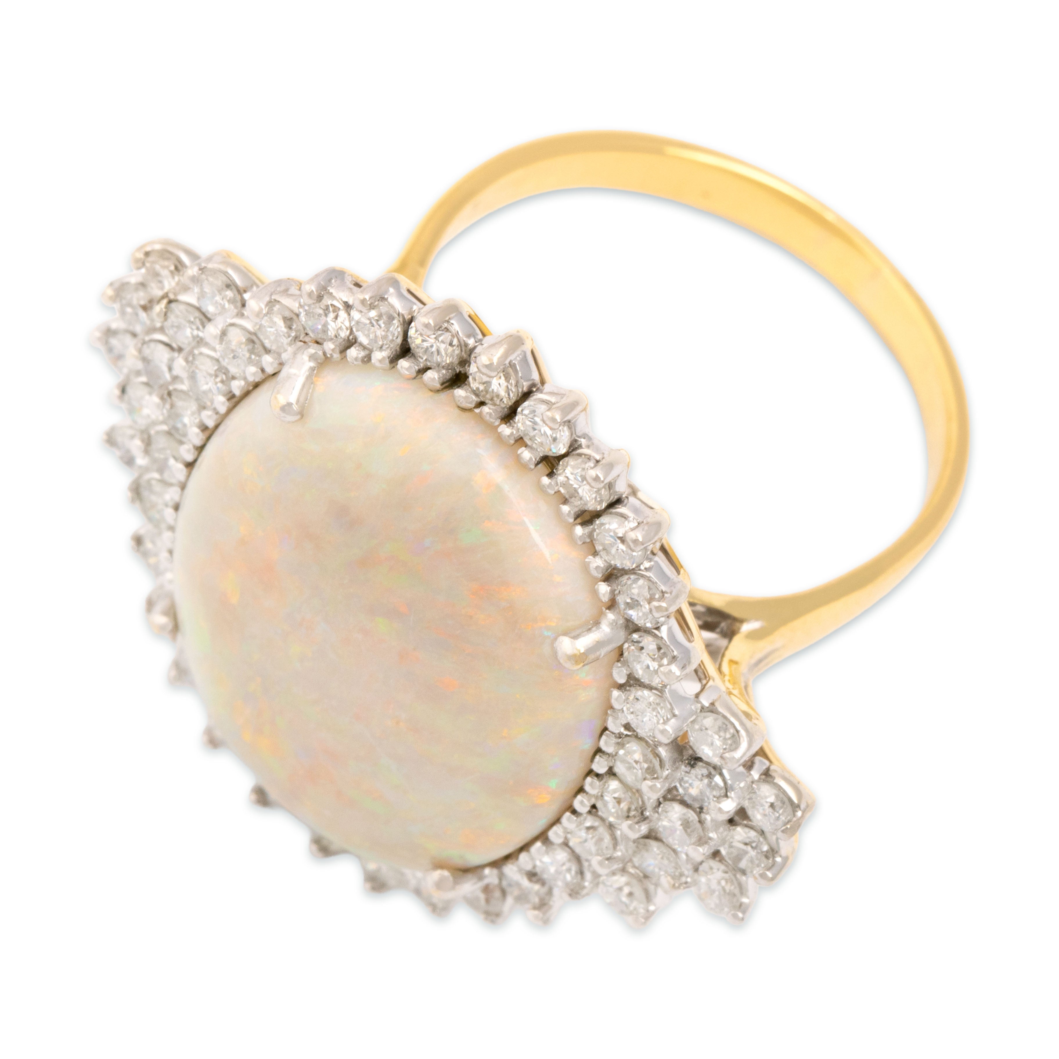 Vintage 18k Yellow Gold 7.29ct Opal 1.03cttw Diamond Architectural Cocktail Ring 7.75